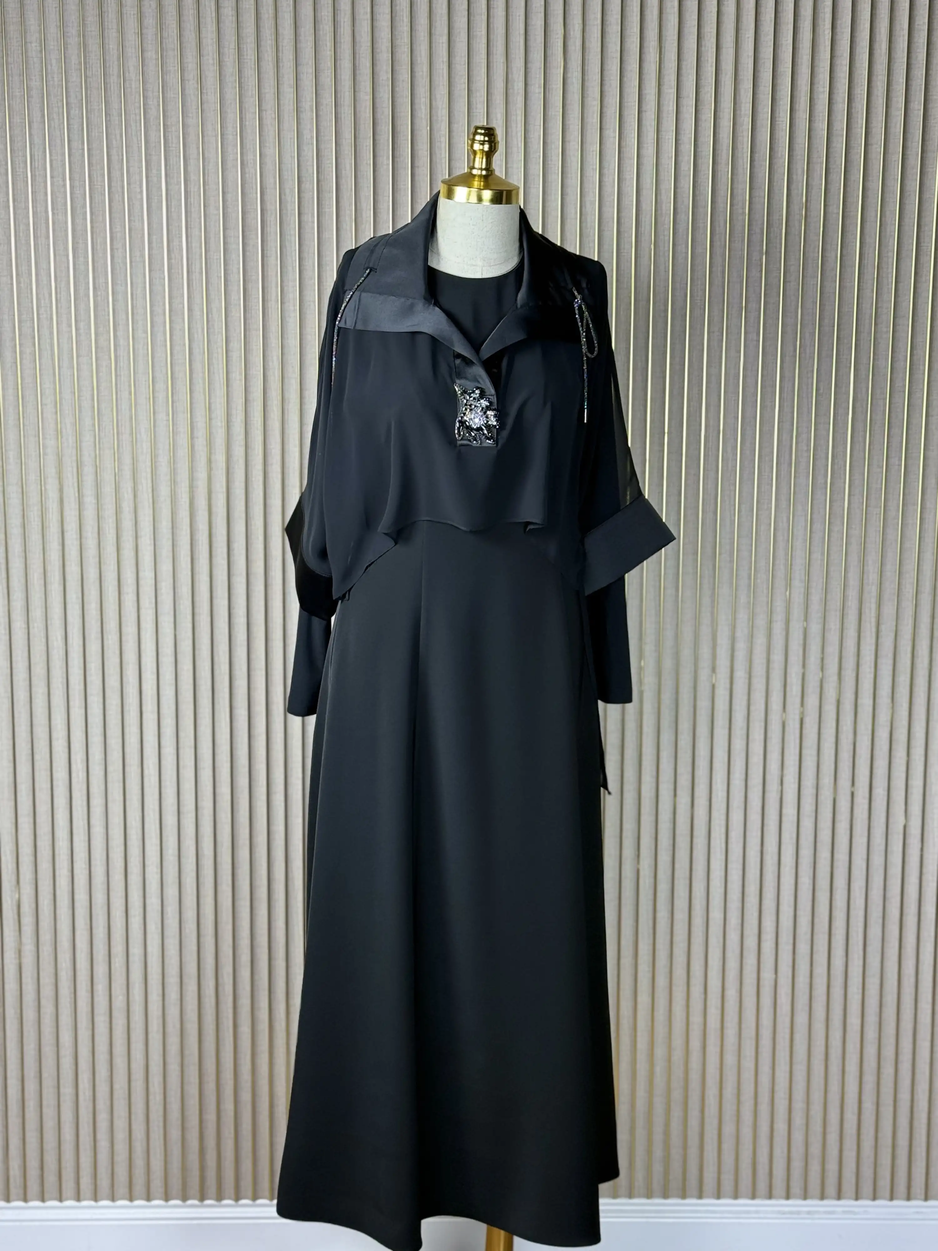 MY312 Siyah Renk Taş Aksesuarlı İkili Elbise