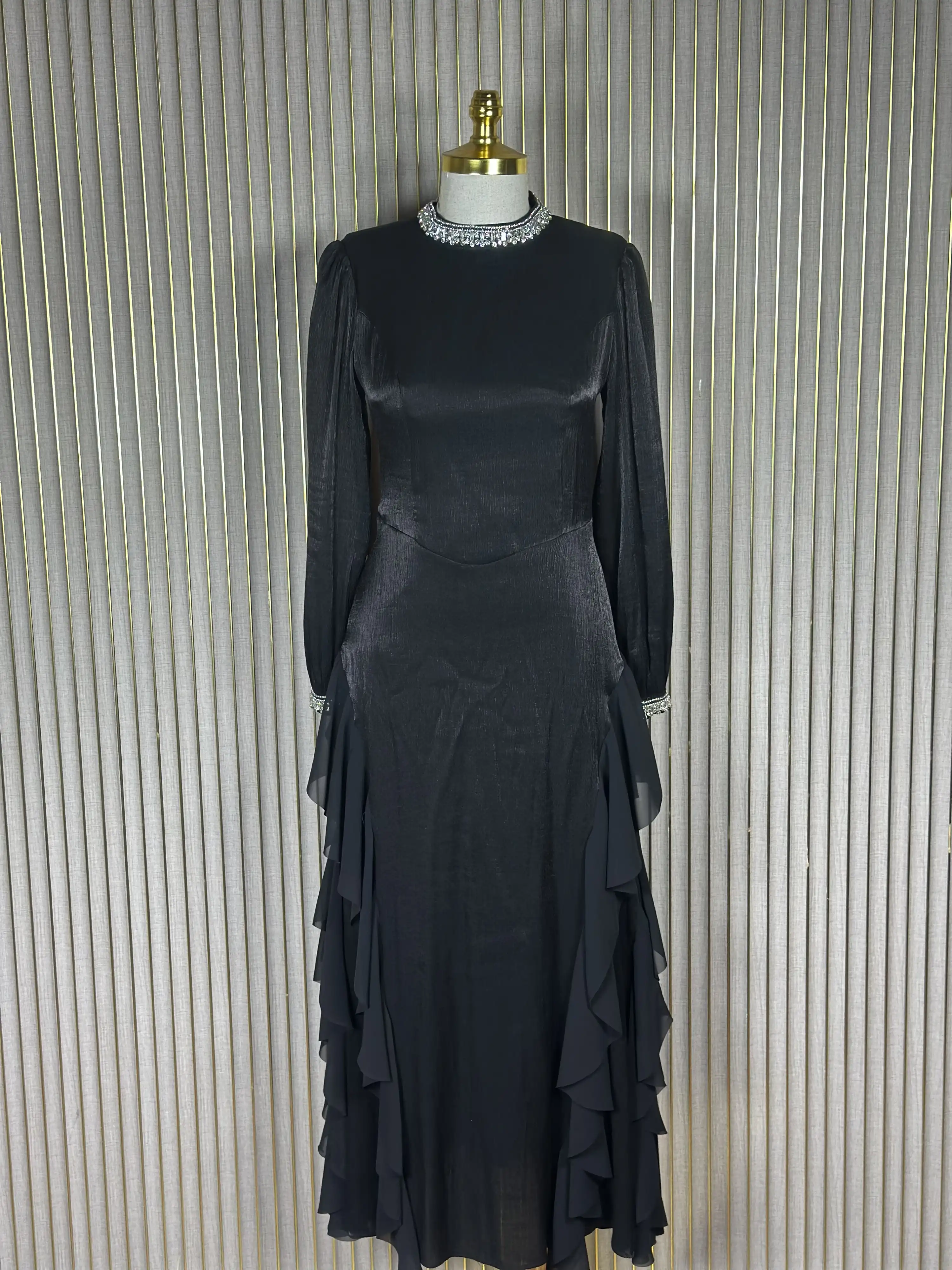 MY312 Siyah Renk Yanları Şifonlu Elbise