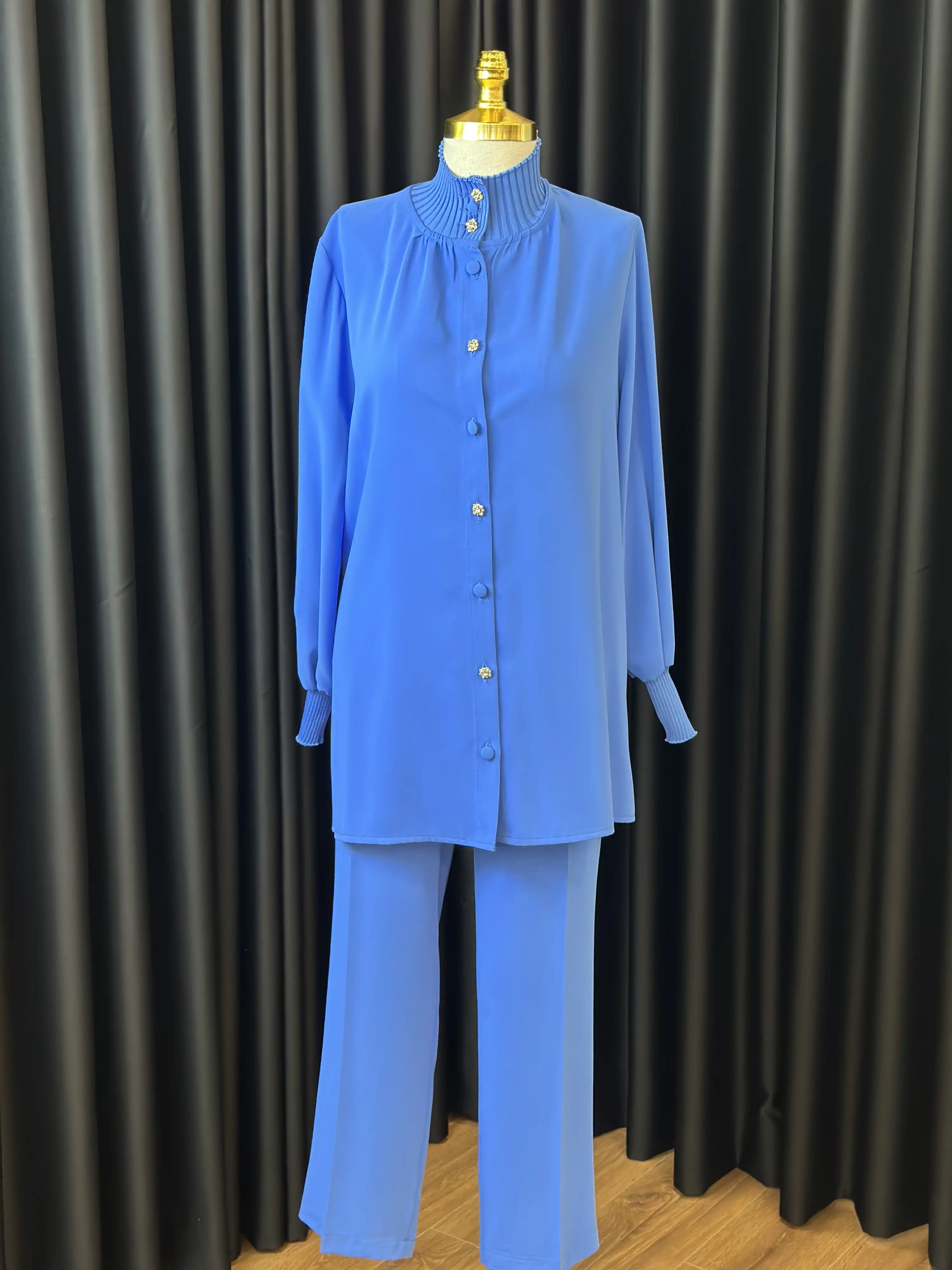 QUPRA Yaka ve Kol Triko Garnili İndigo Renk Takım