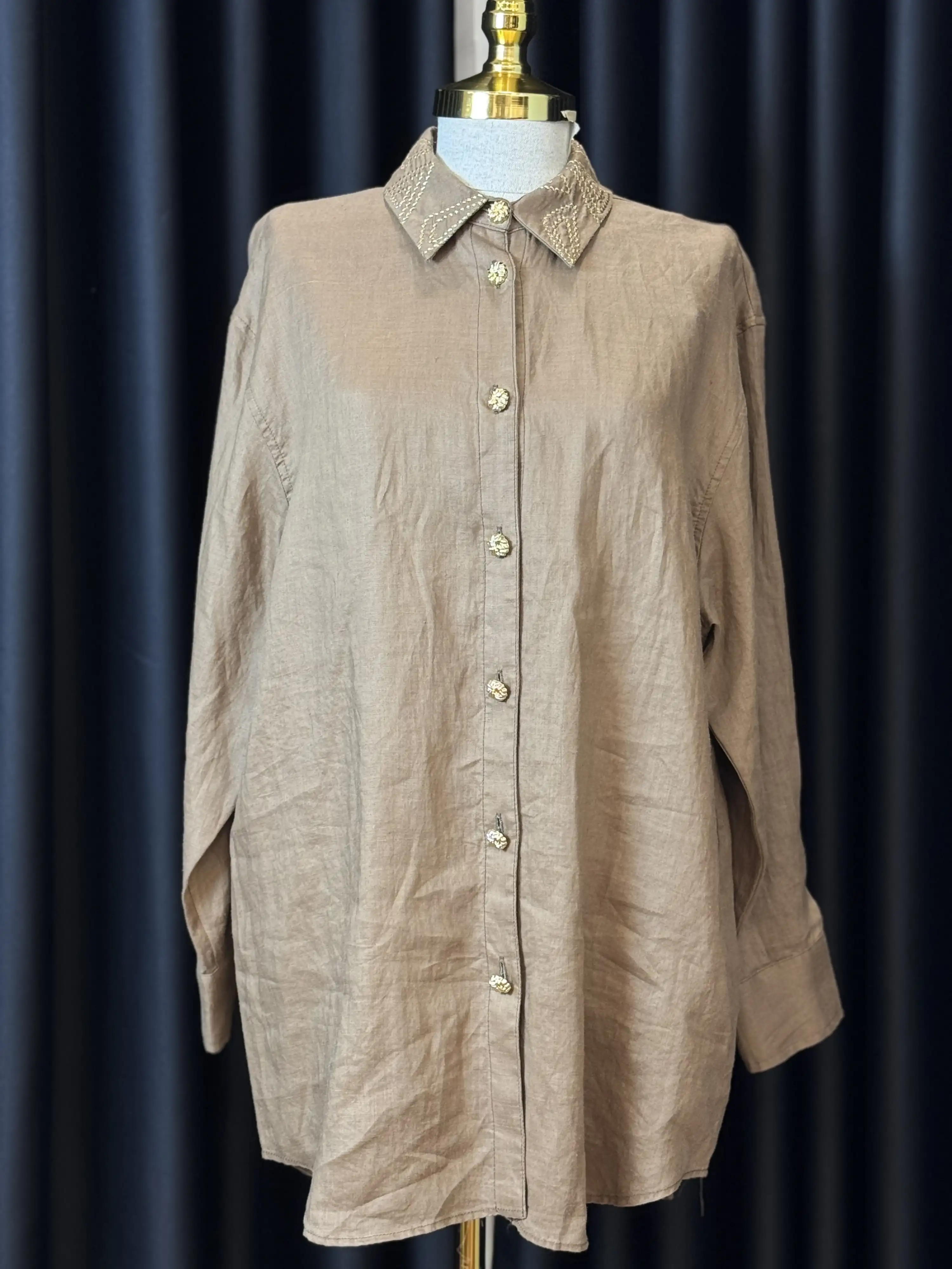 GHISA Açık Kahve Renk Keten Tunik