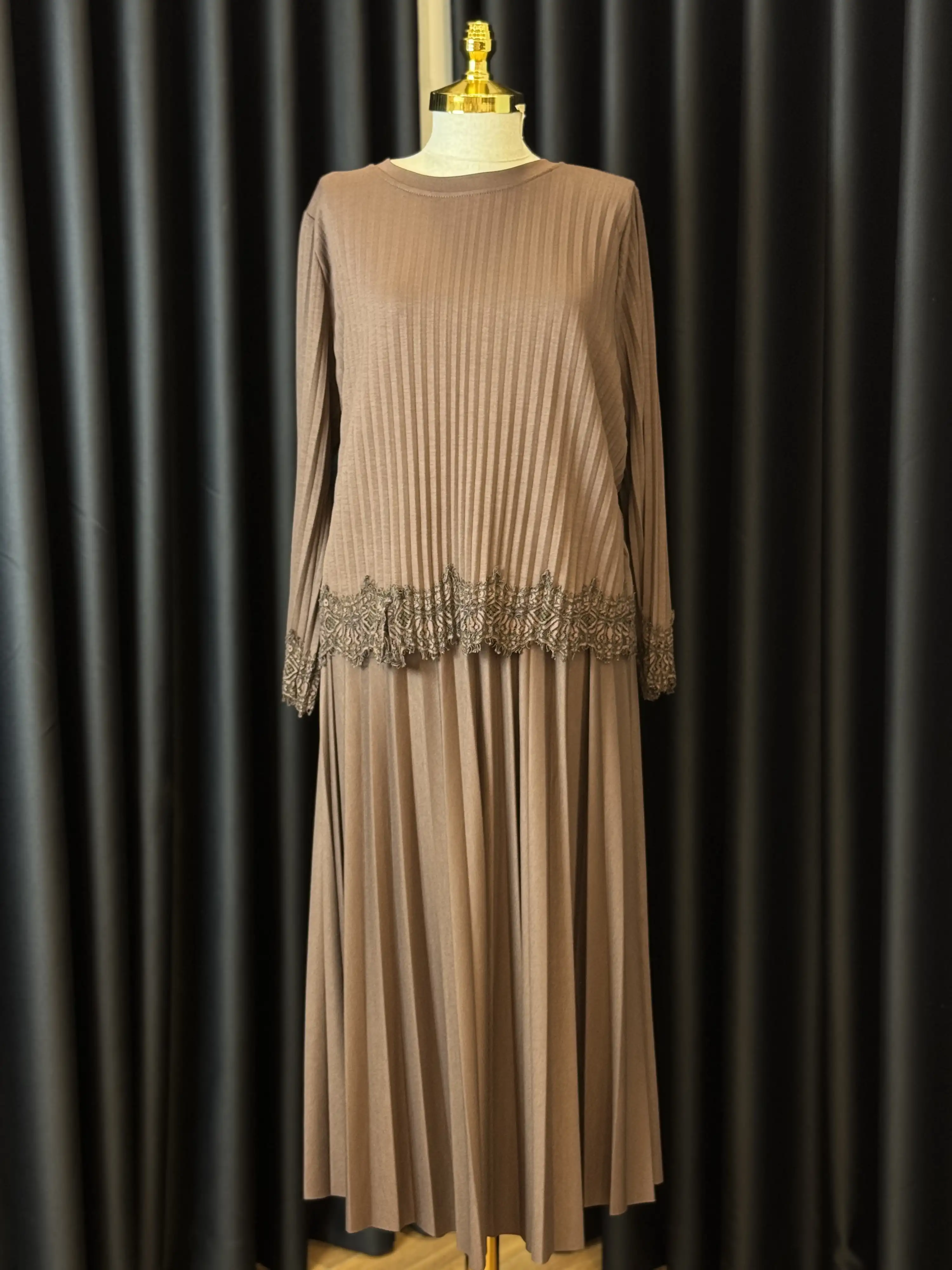 MY312 Kahve Renk Dantelli Piliseli Takım