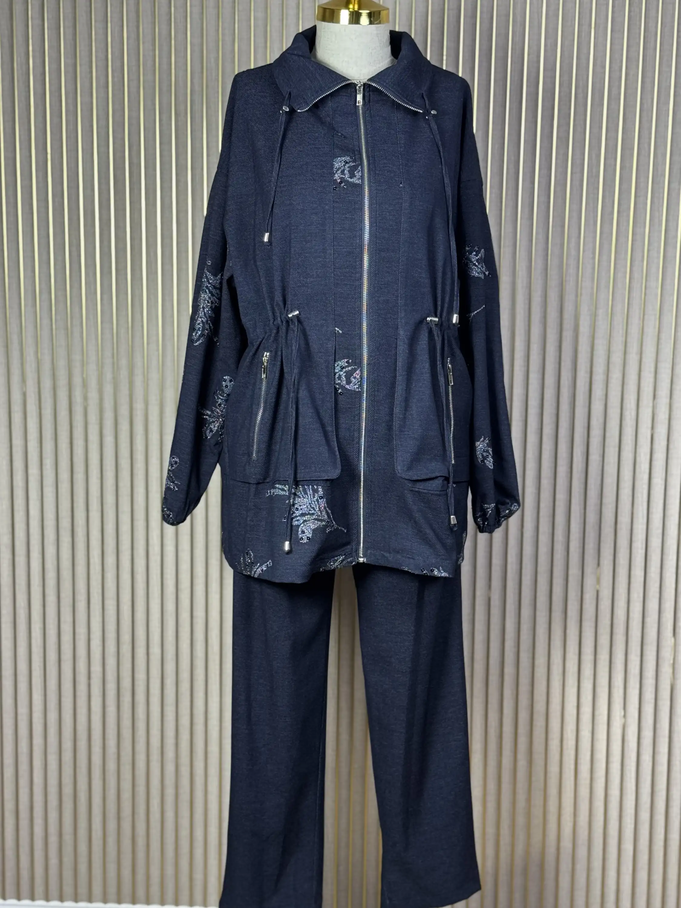 MY312 İndigo Renk Pullu Fermuarlı Takım