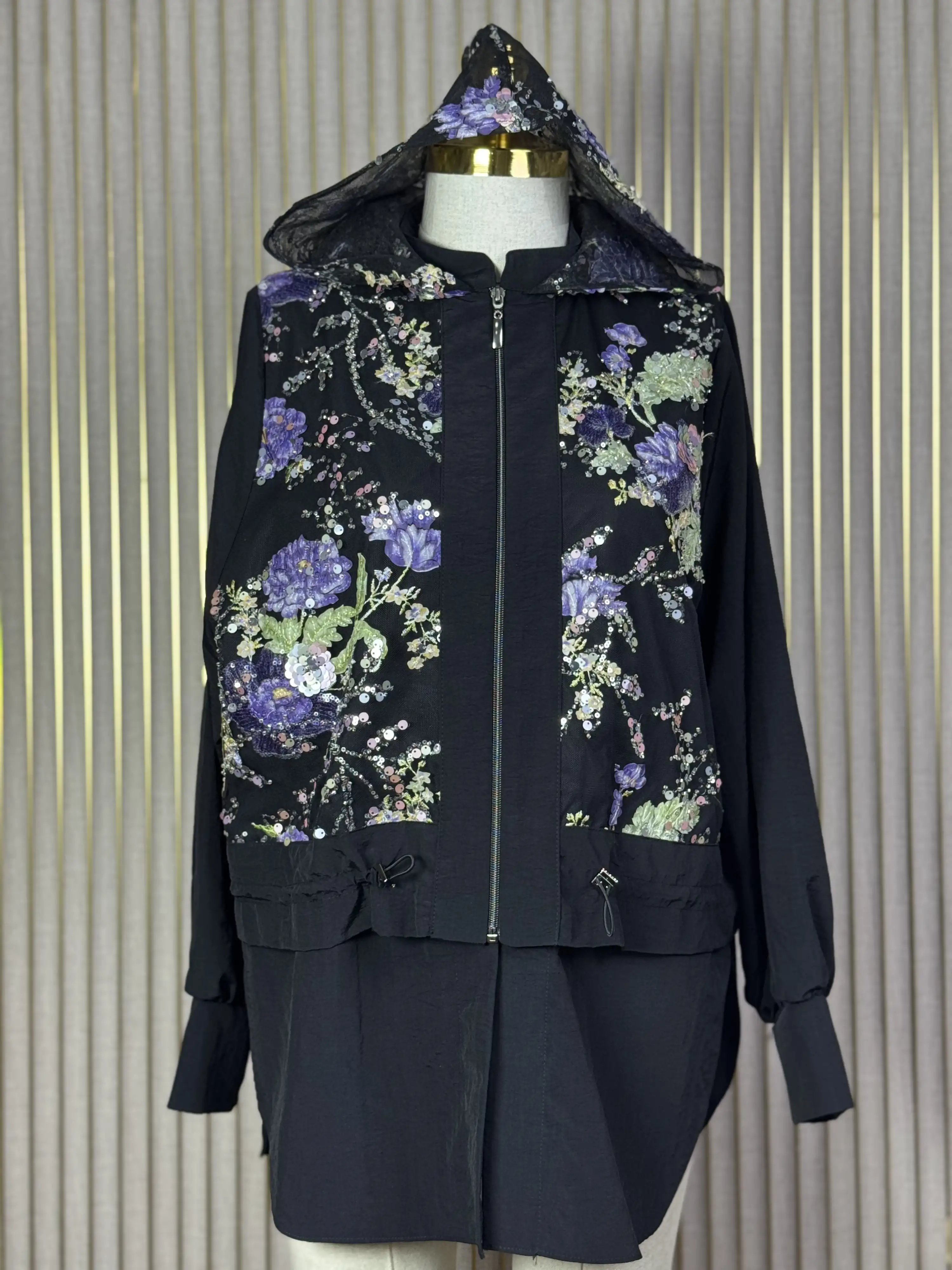 MY312 Siyah Renk Taşlı Fermuarlı Tunik