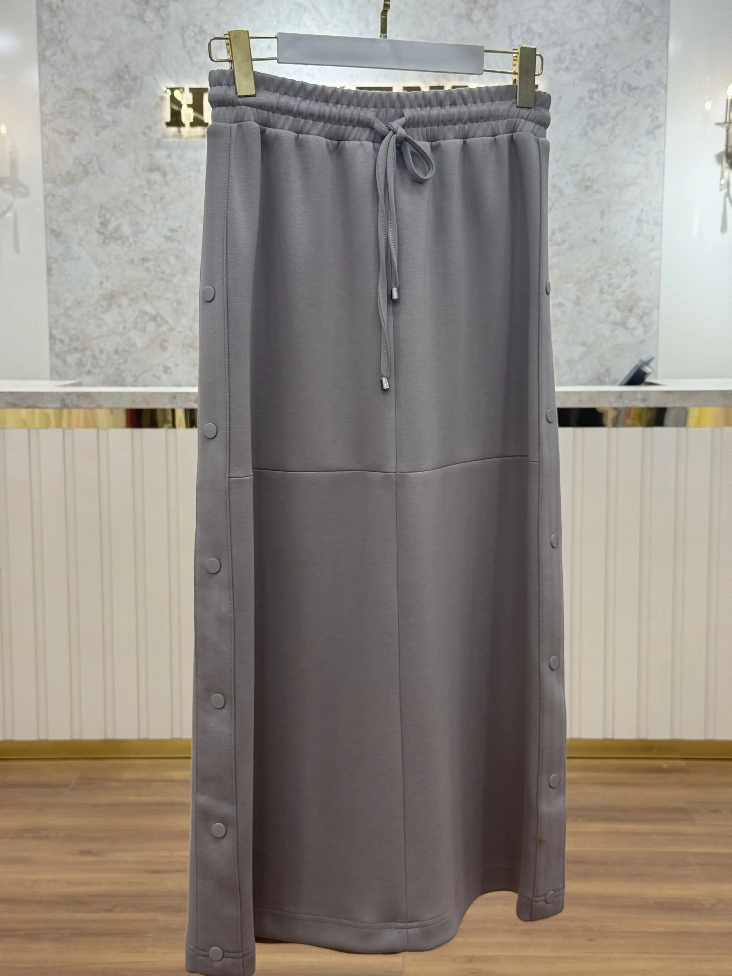 SENTEZ Gri Renk Soft Yanı Çıtçıtlı Etek