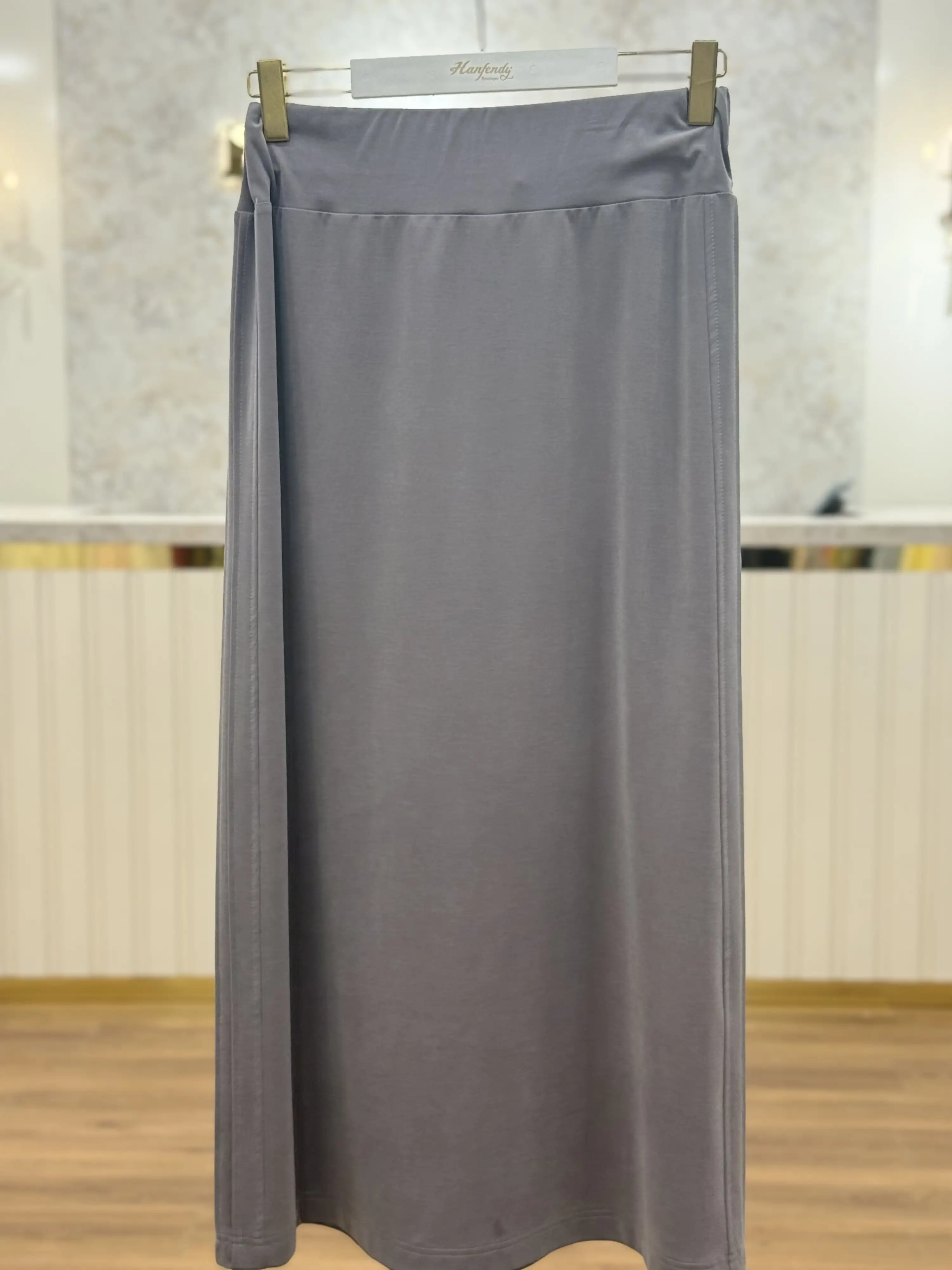 SENTEZ Gri Renk Yanı Nervürlü Etek