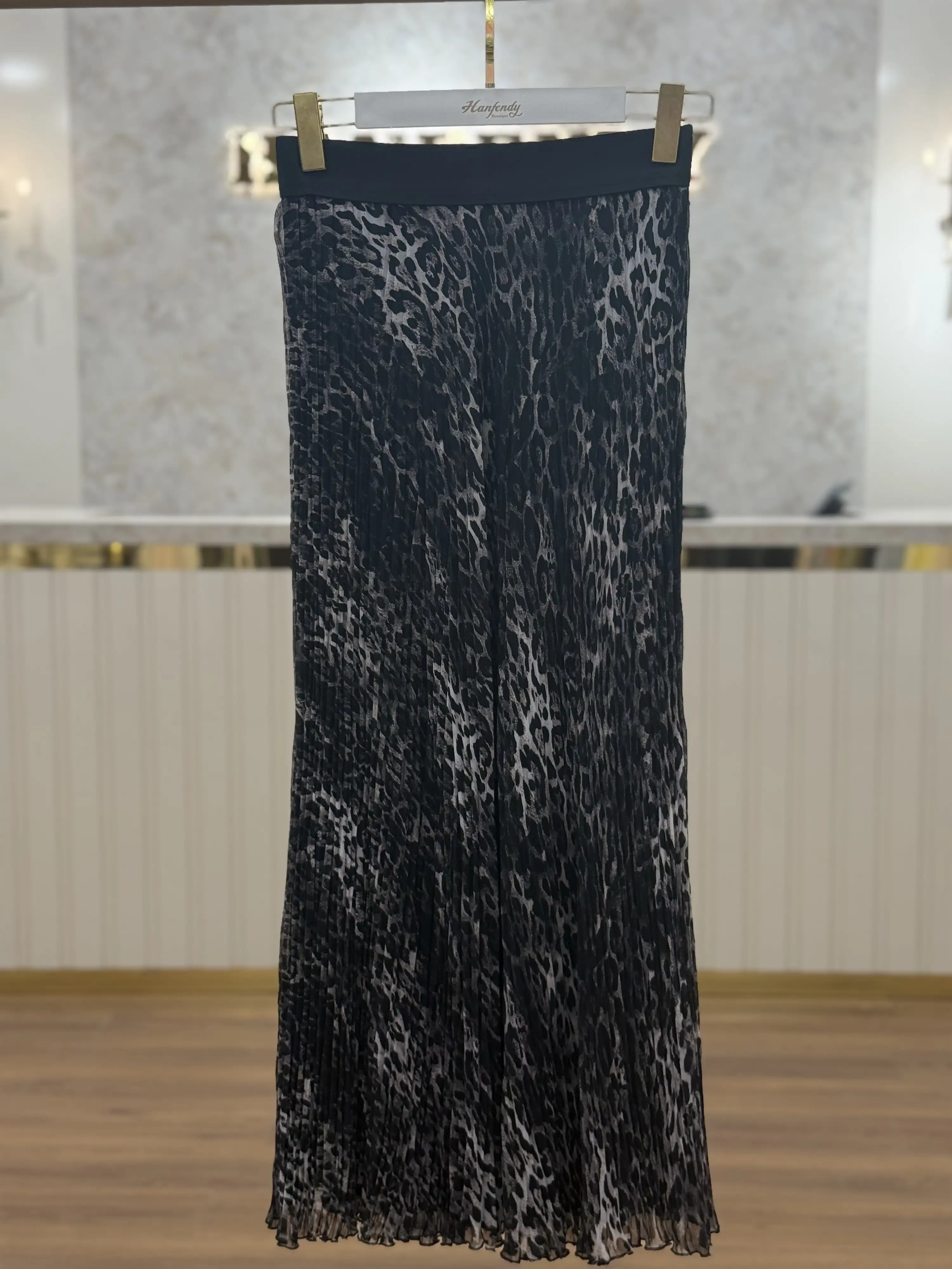 SENTEZ Gri Ve Siyah Renk Leopar Kırıştırma Etek