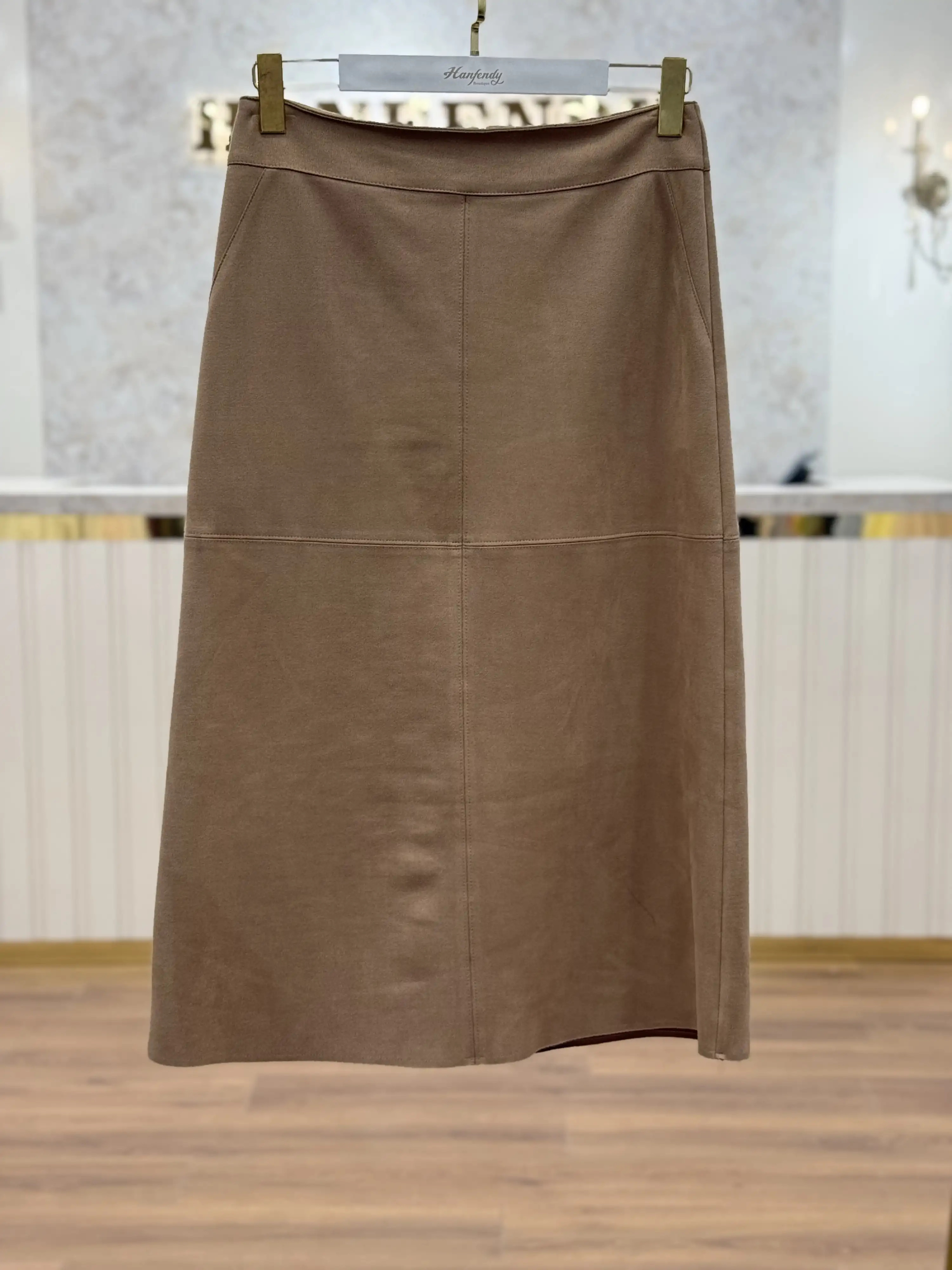 SENTEZ Vizon Renk Süet Parçalı Etek