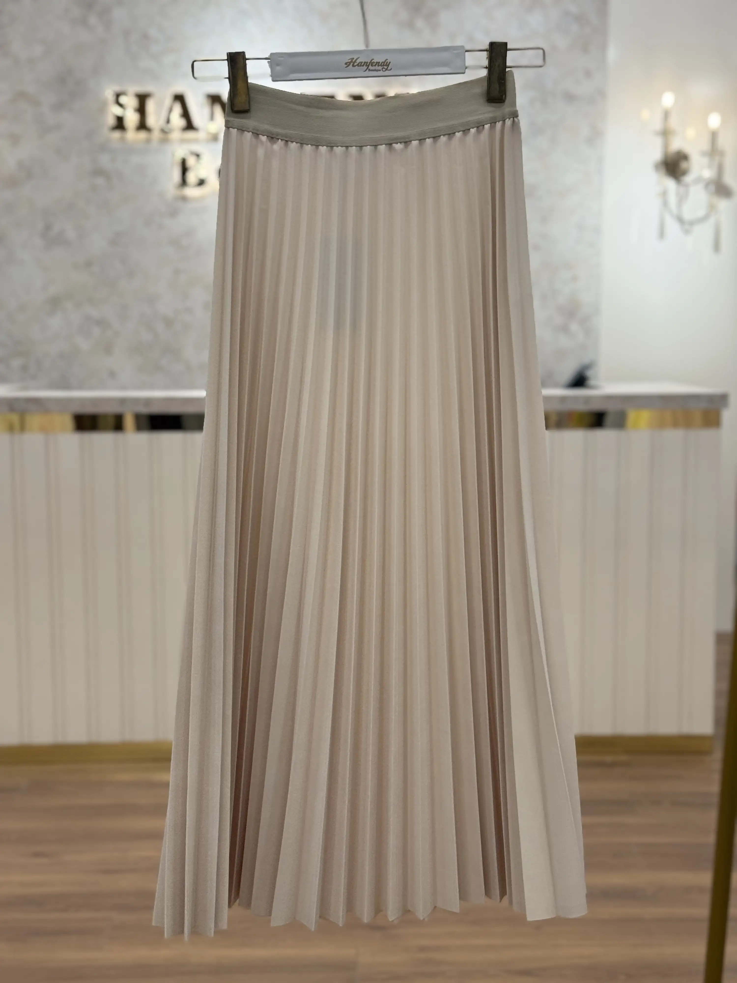 SENTEZ Taş Renk Beli Lastikli Pilise Etek