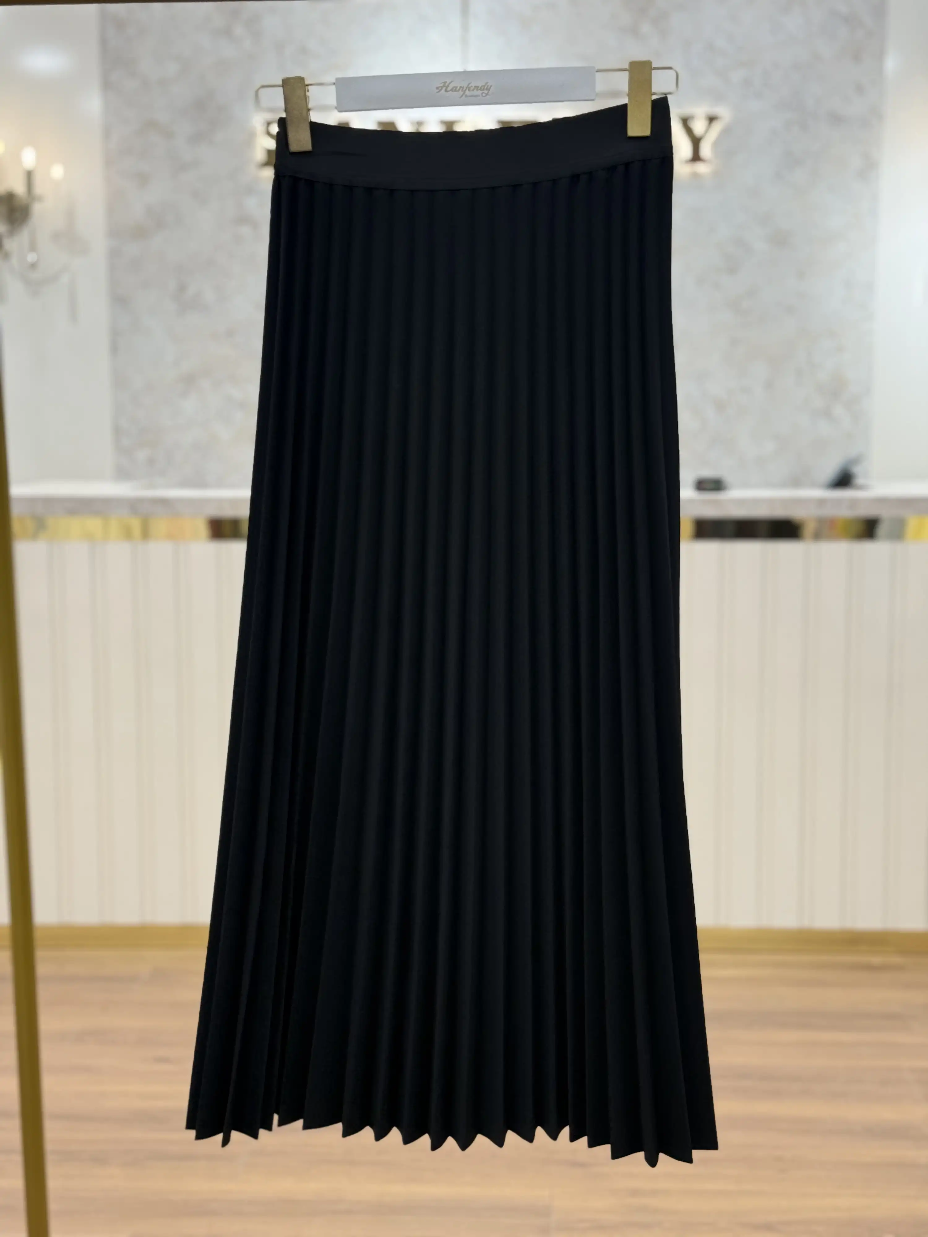 SENTEZ SİYAH BELİ LASTİKLİ PLİSE ETEK