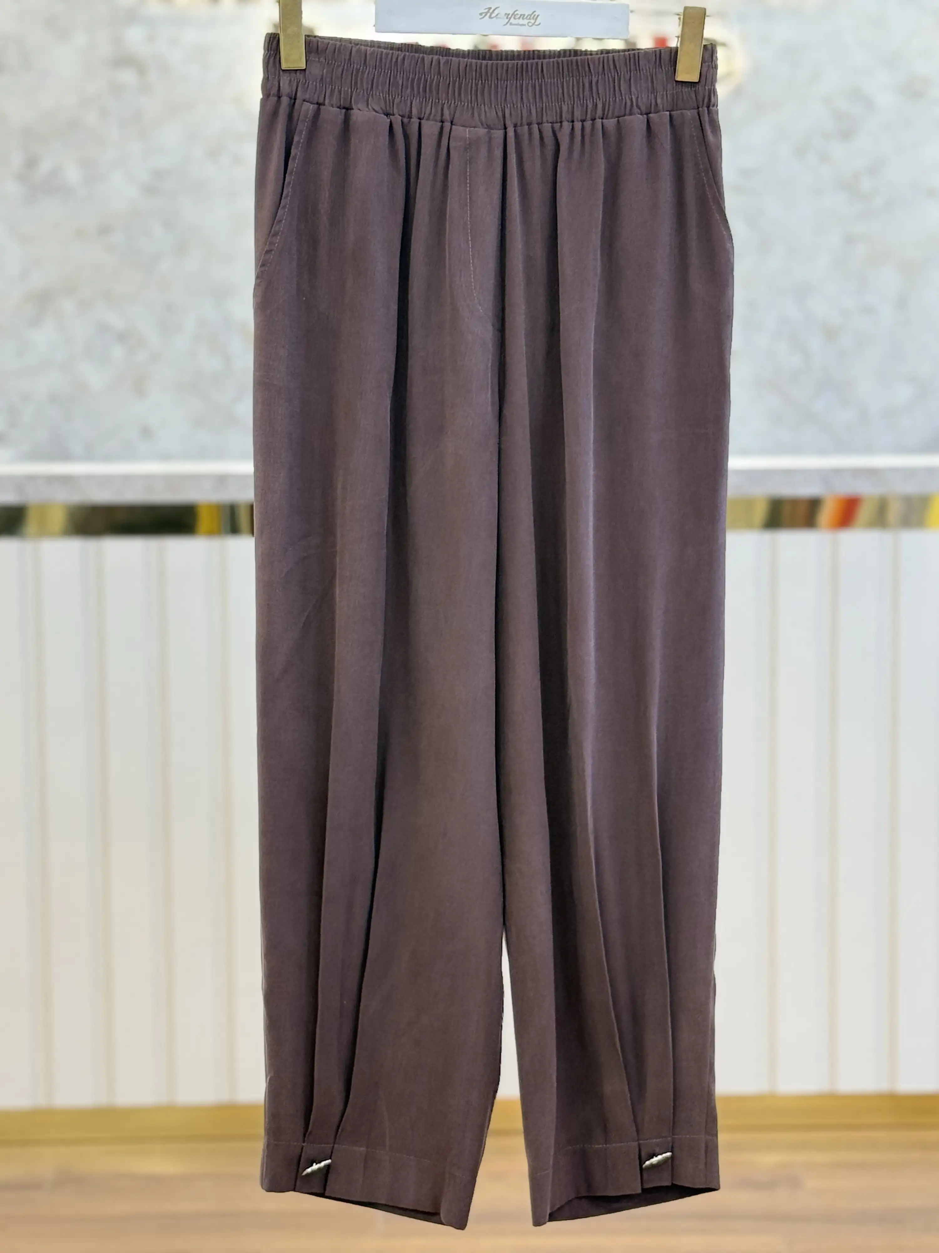 SENTEZ Kahve Renk Pile Düğmeli Rahat Pantolon