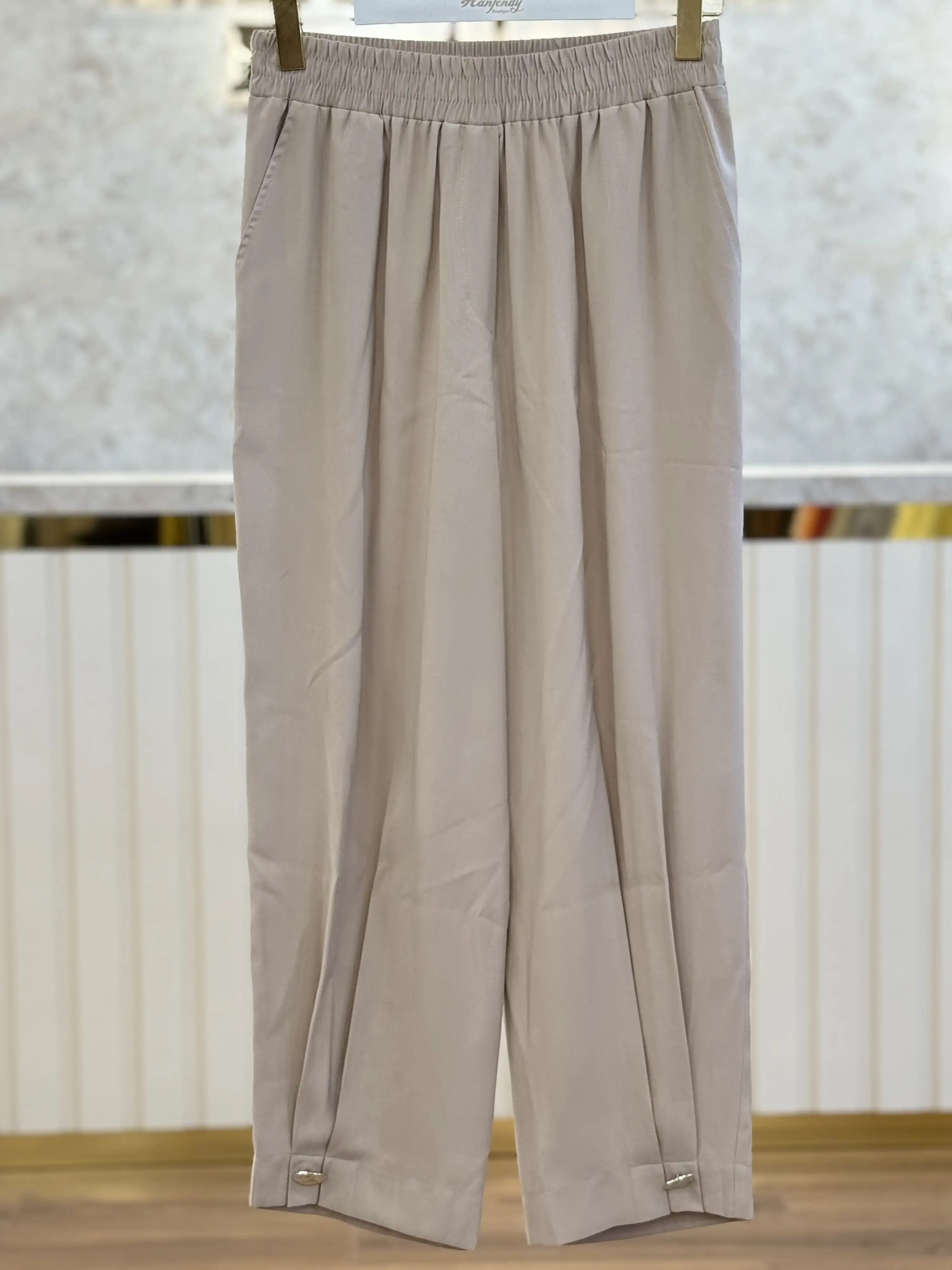 SENTEZ Taş Renk Titan Paça Pile Düğmeli Rahat Pantolon