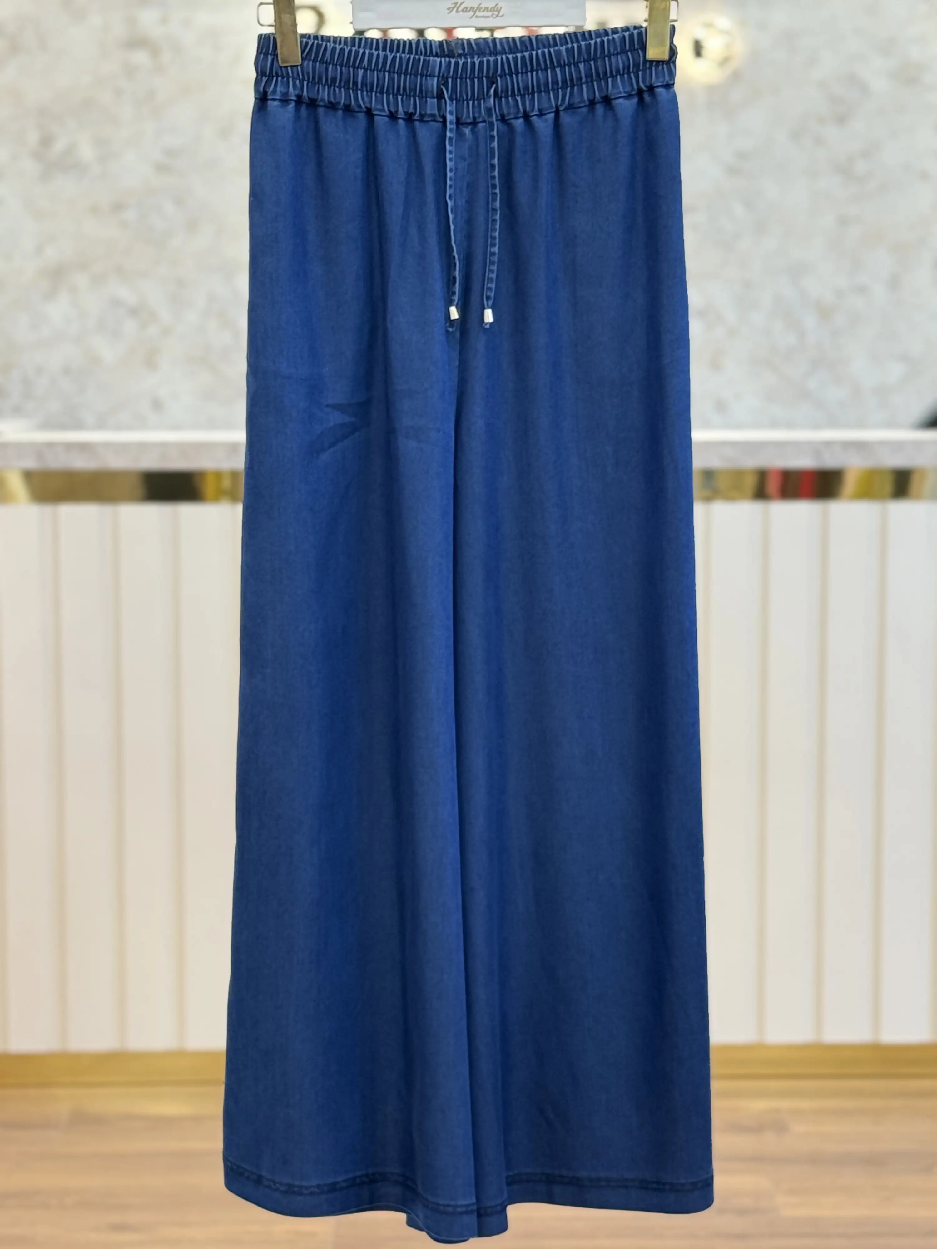 SENTEZ Mavi Renk Mie Tensel Geniş Paça Pantolon