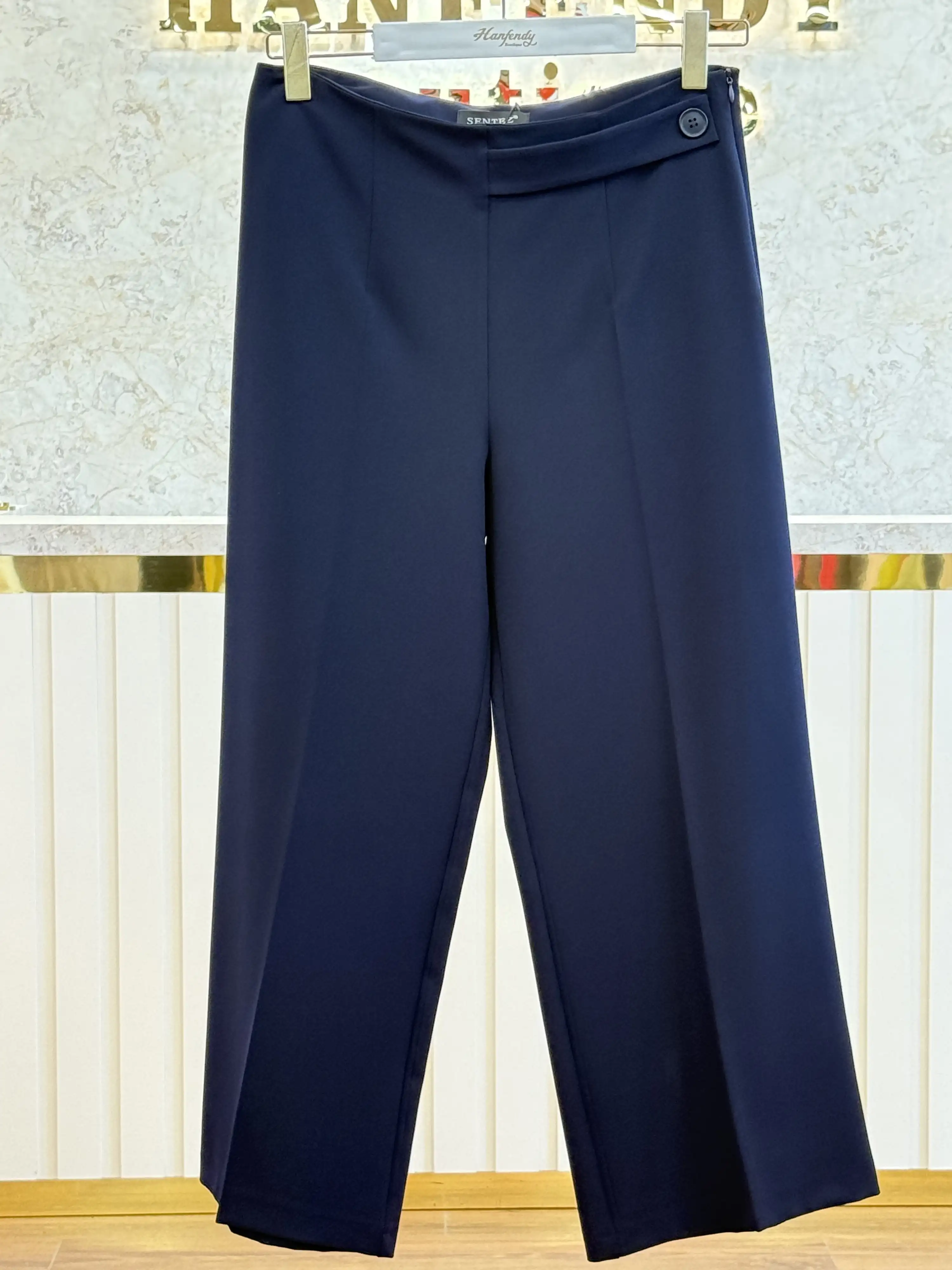 SENTEZ Lacivert Renk Royal Korsajlı Apoletli Düğmeli Geniş Paça Pantolon