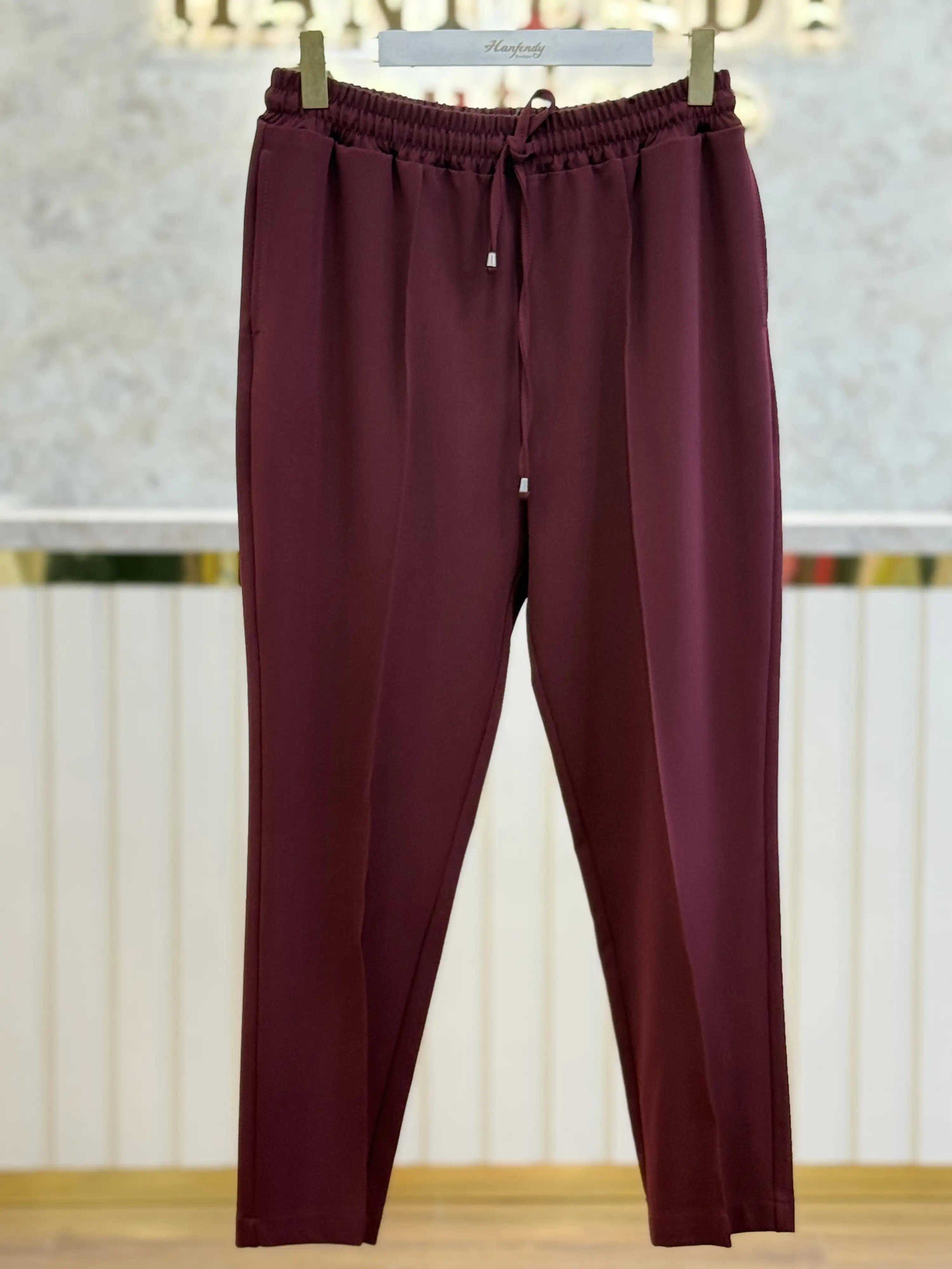 SENTEZ Bordo Renk Yandan Cepli Bağcıklı Pantolon