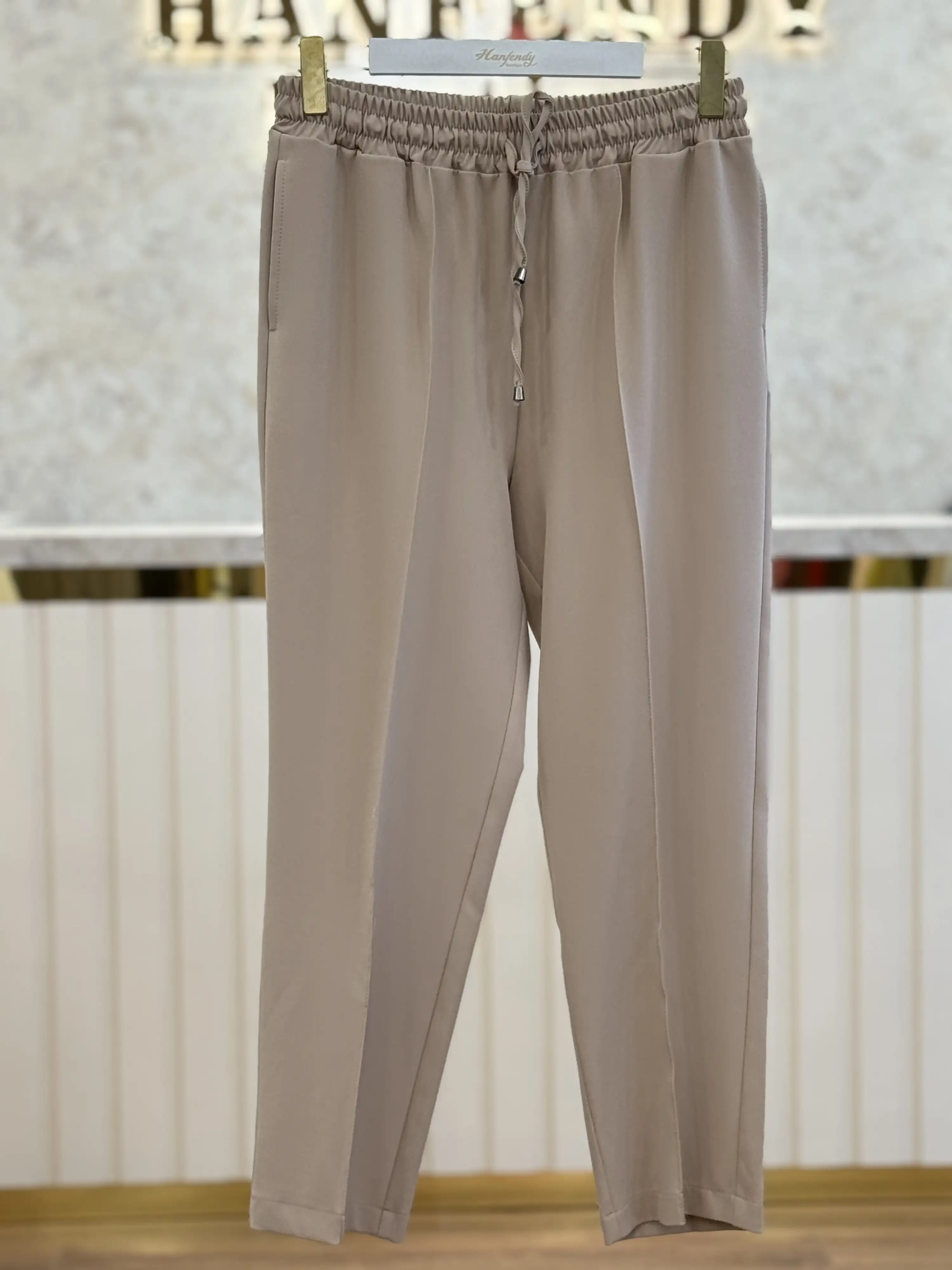 SENTEZ Bej Renk Yandan Cepli Bağcıklı Pantolon