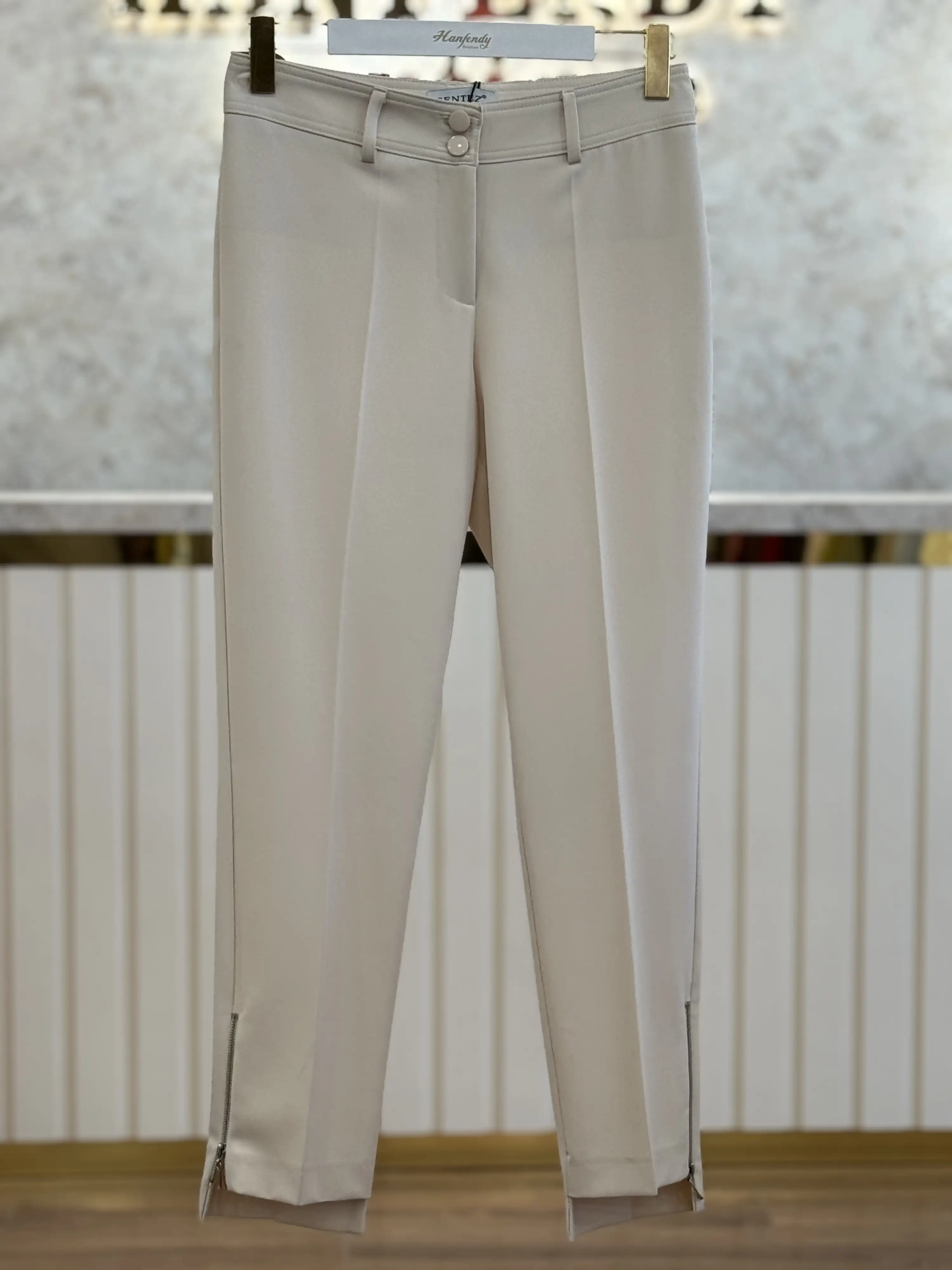 SENTEZ Taş Renk Fermuarlı Classic Pantolon