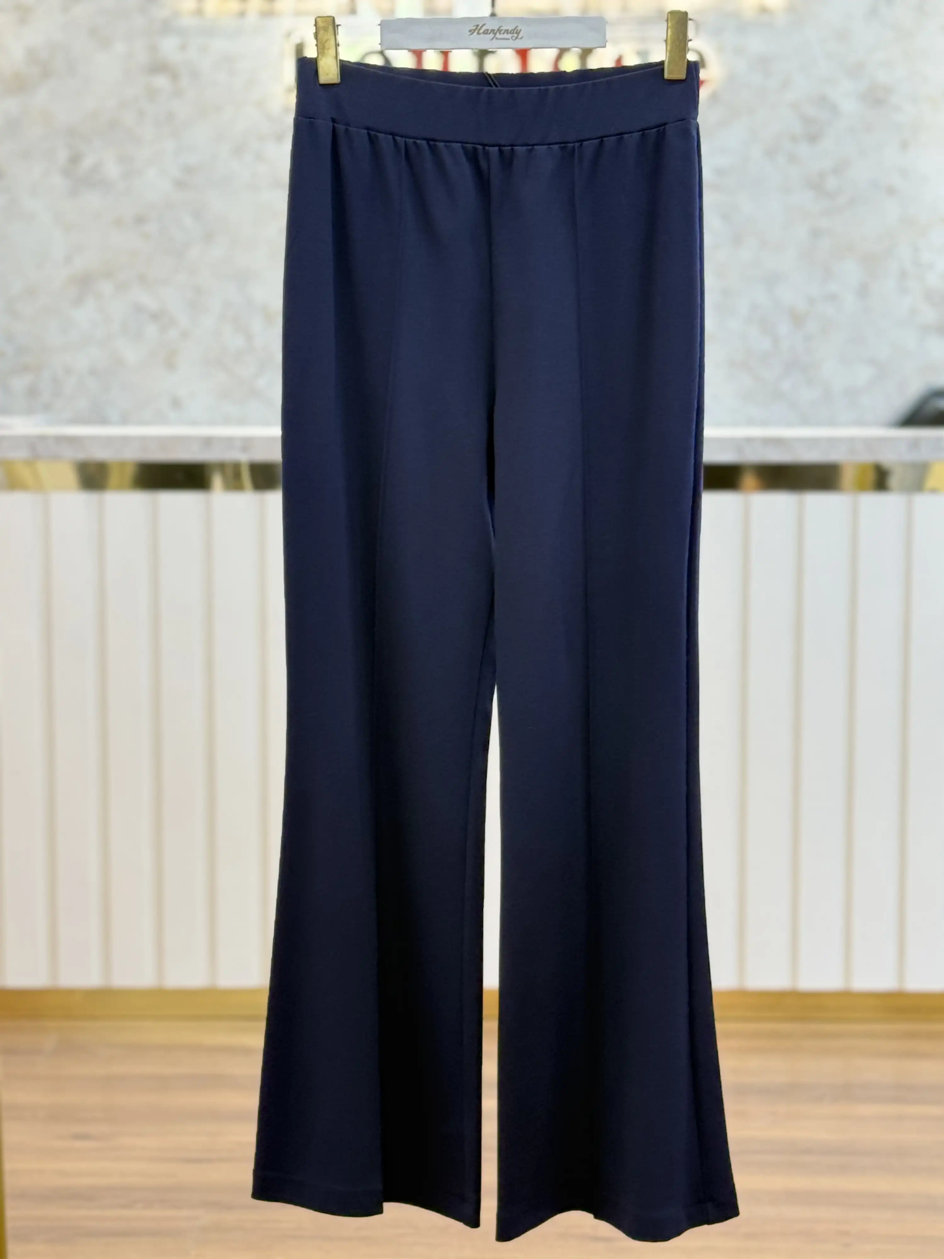 SENTEZ Lacivert Renk Panega Örme İspanyol Paça Pantolon