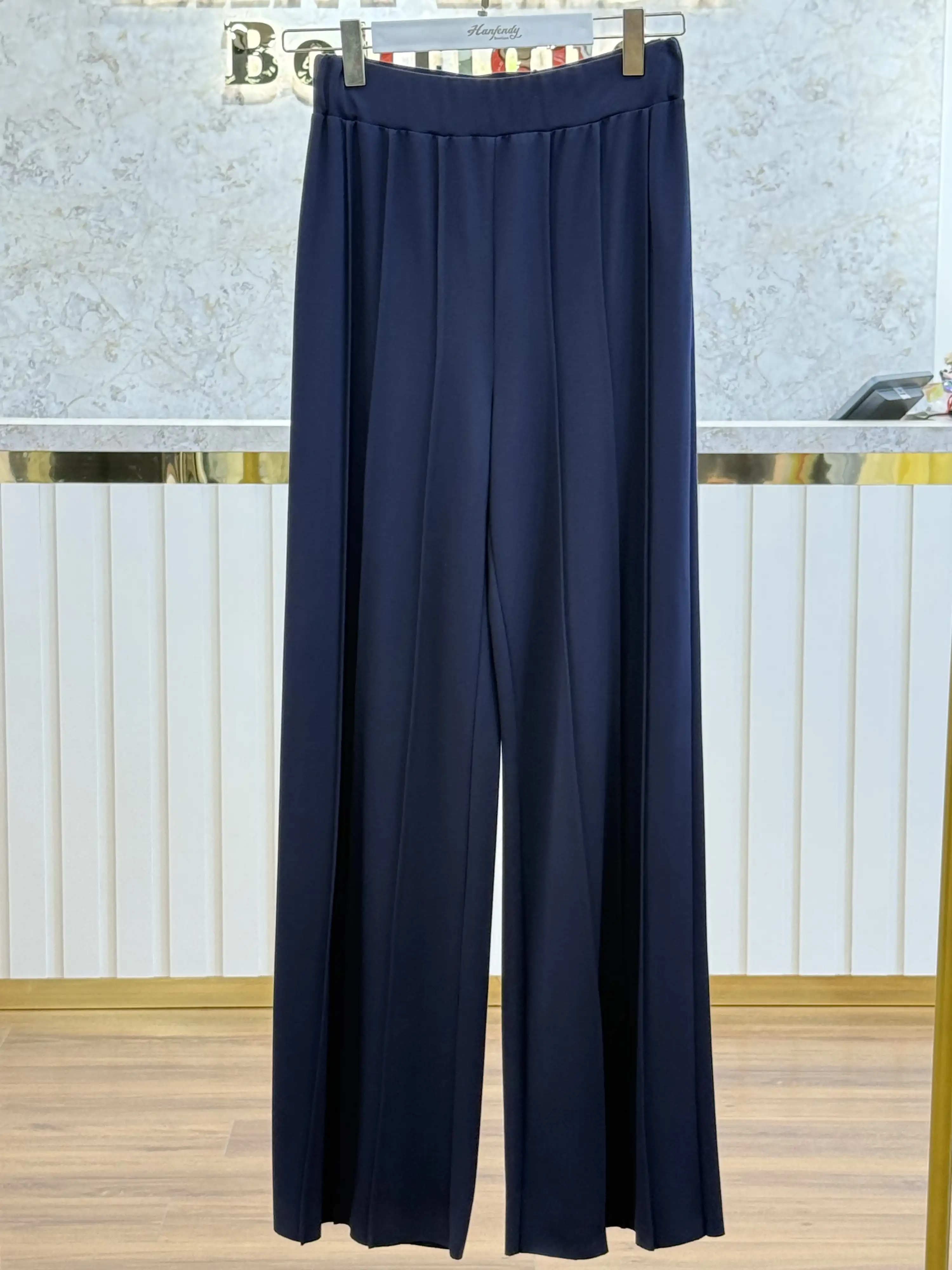 SENTEZ Lacivert Renk Liora Geniş Paça Örme Pantolon