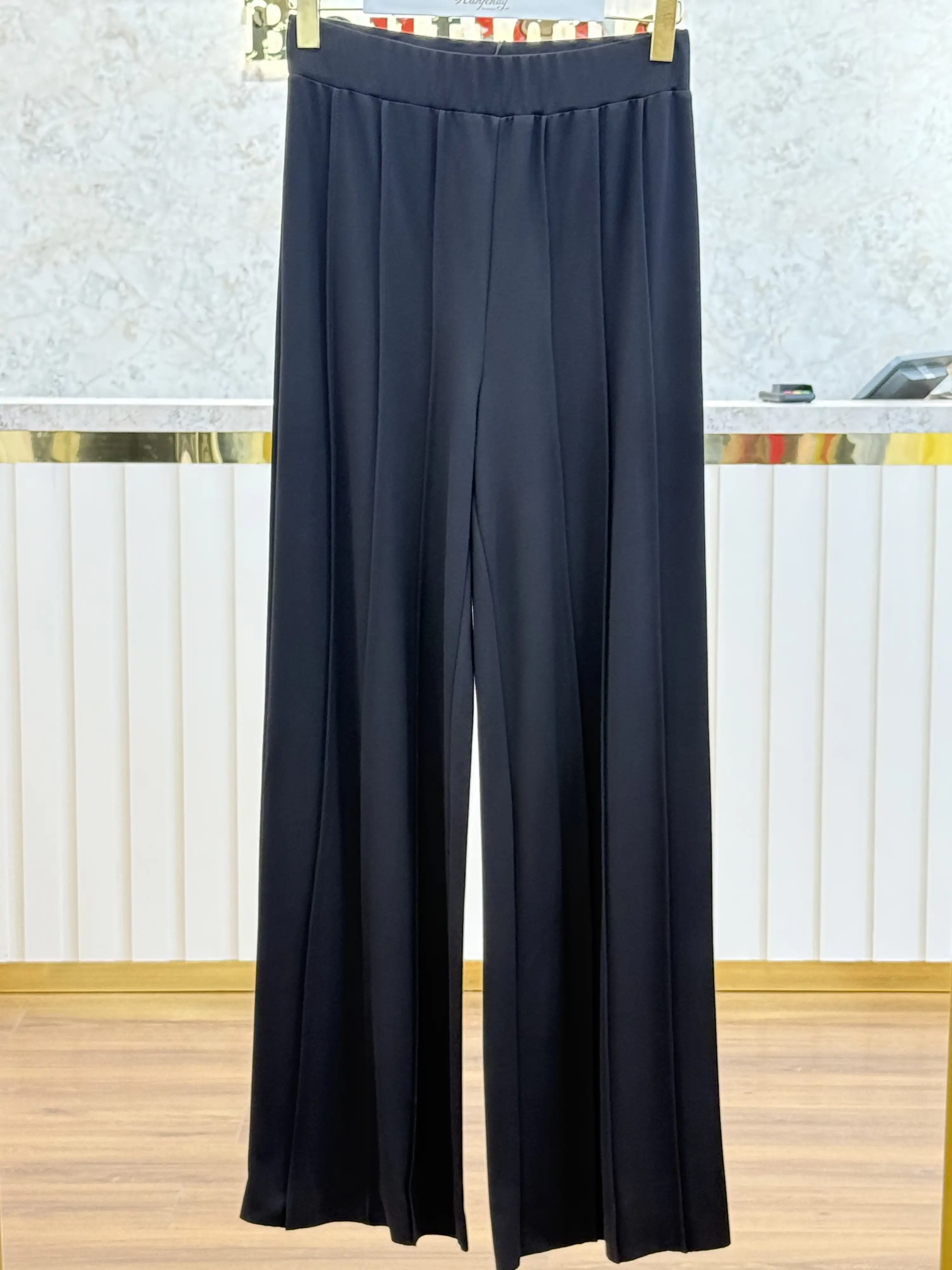 SENTEZ Siyah Renk Liora Geniş Paça Örme Pantolon