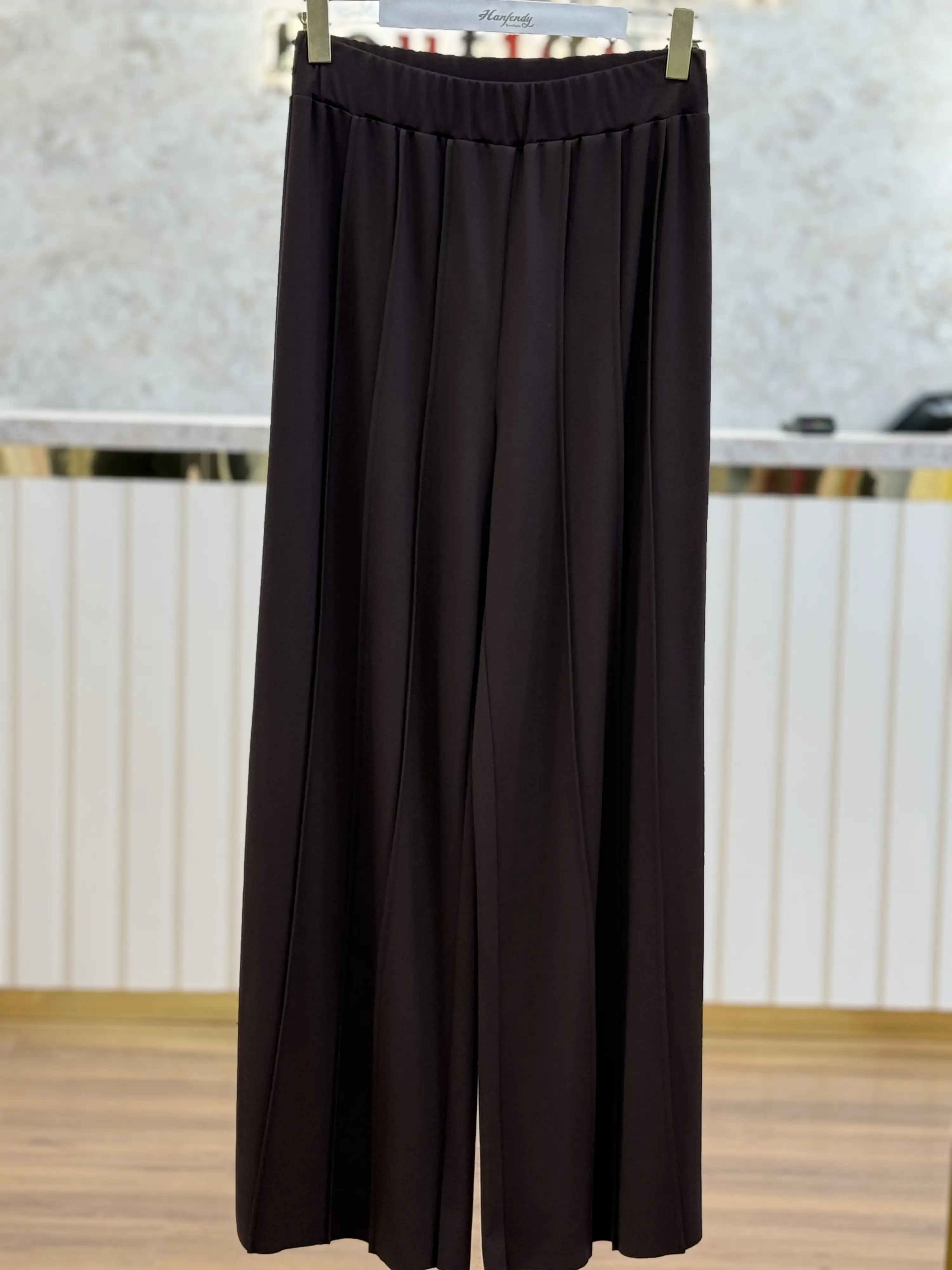 SENTEZ Kahve Renk Liora Geniş Paça Örme Pantolon