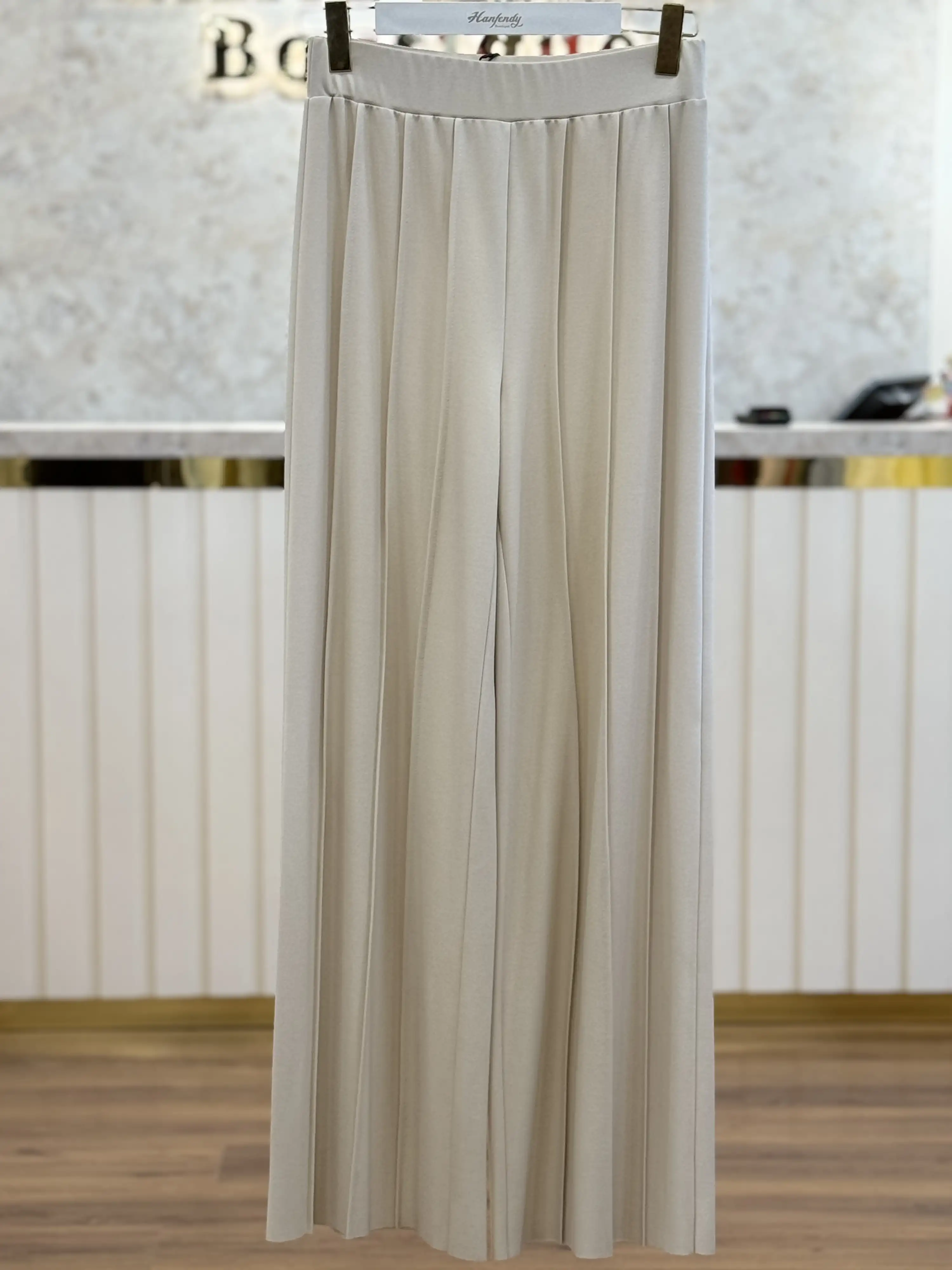 SENTEZ Taş Renk Liora Geniş Paça Örme Pantolon