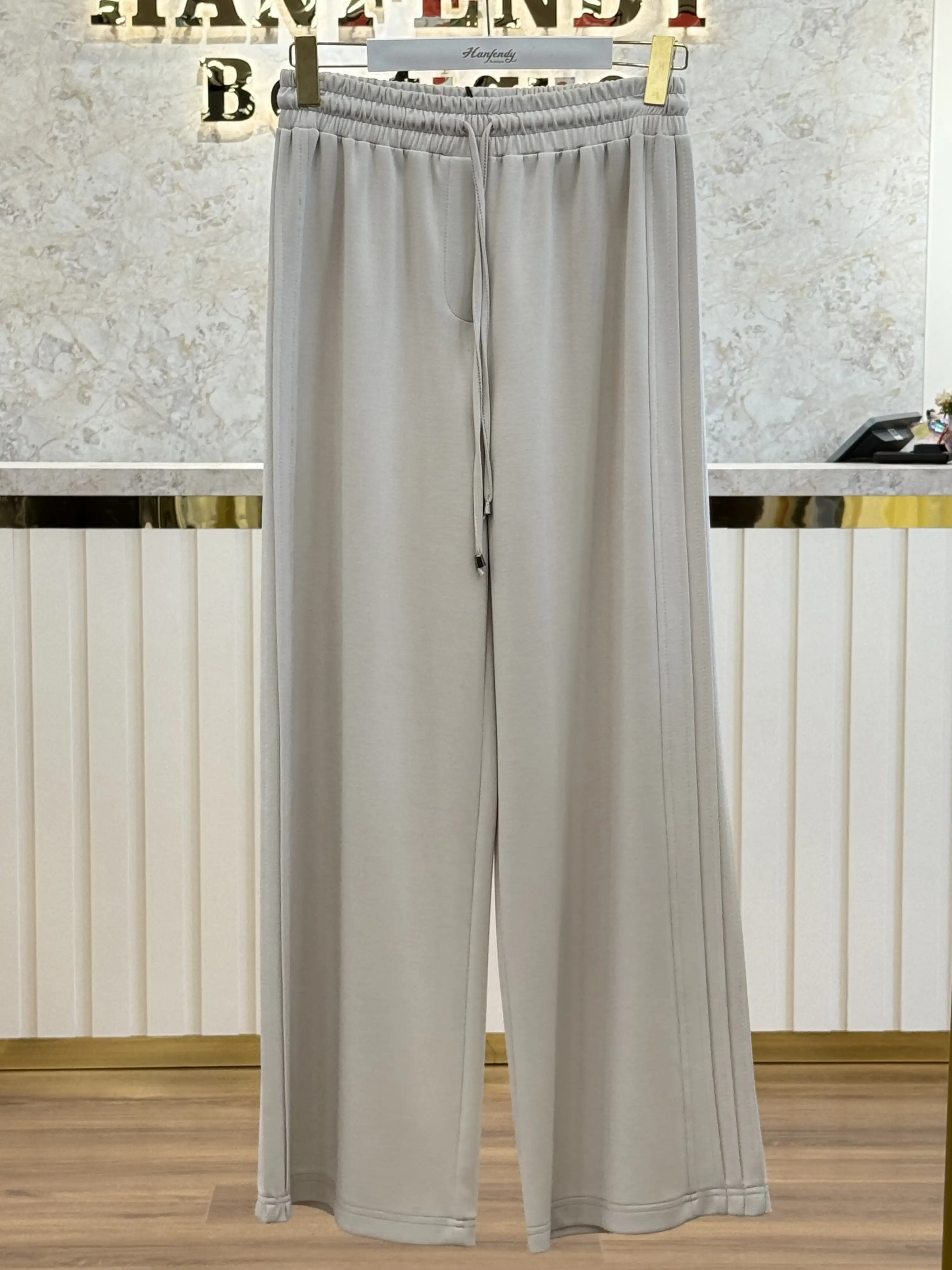 SENTEZ Taş Renk Berlin Yanı Nervürlü Geniş Paça Pantolon