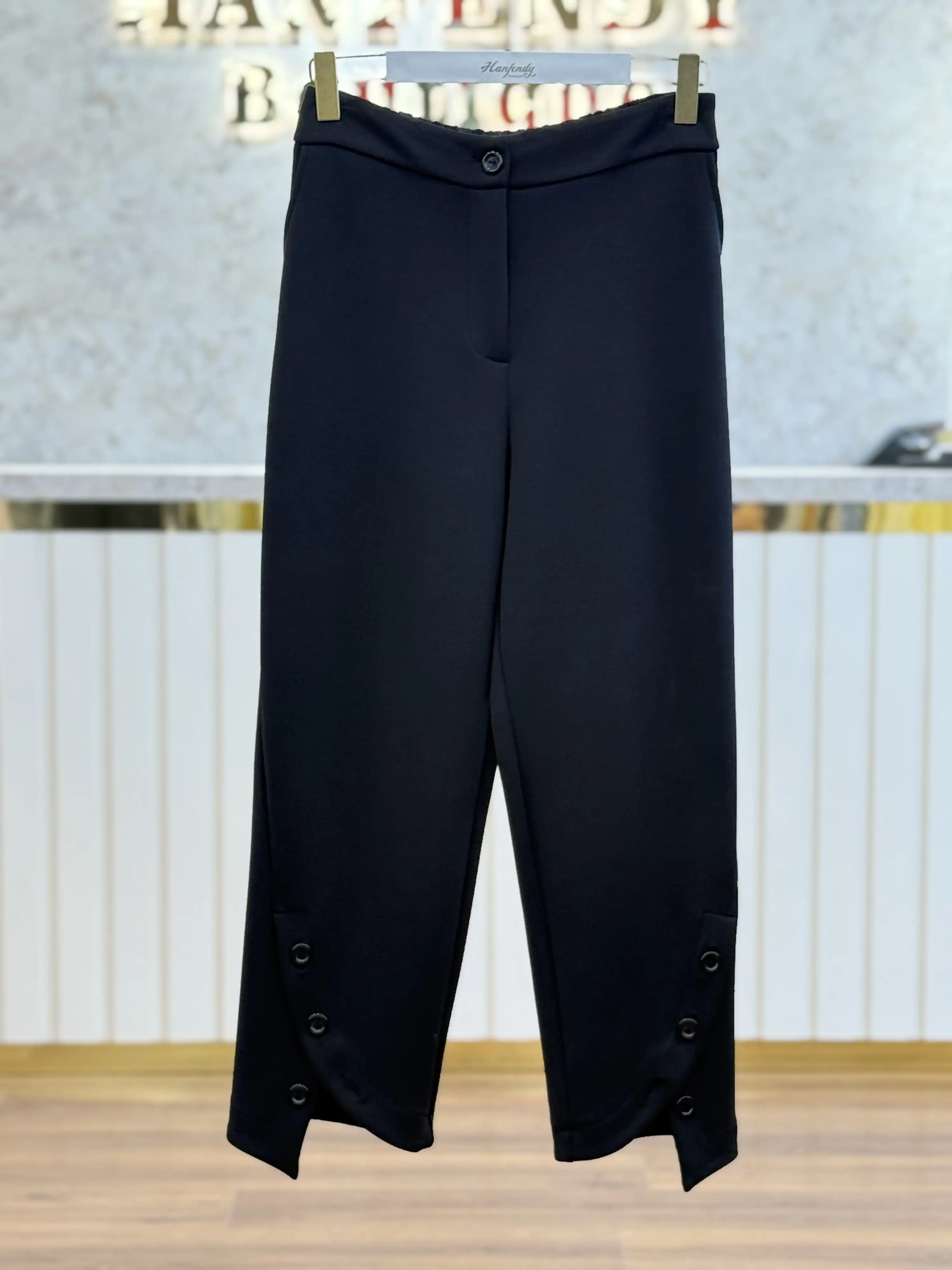 SENTEZ Siyah Renk Hawaii Ön Paça Düğmeli Pantolon