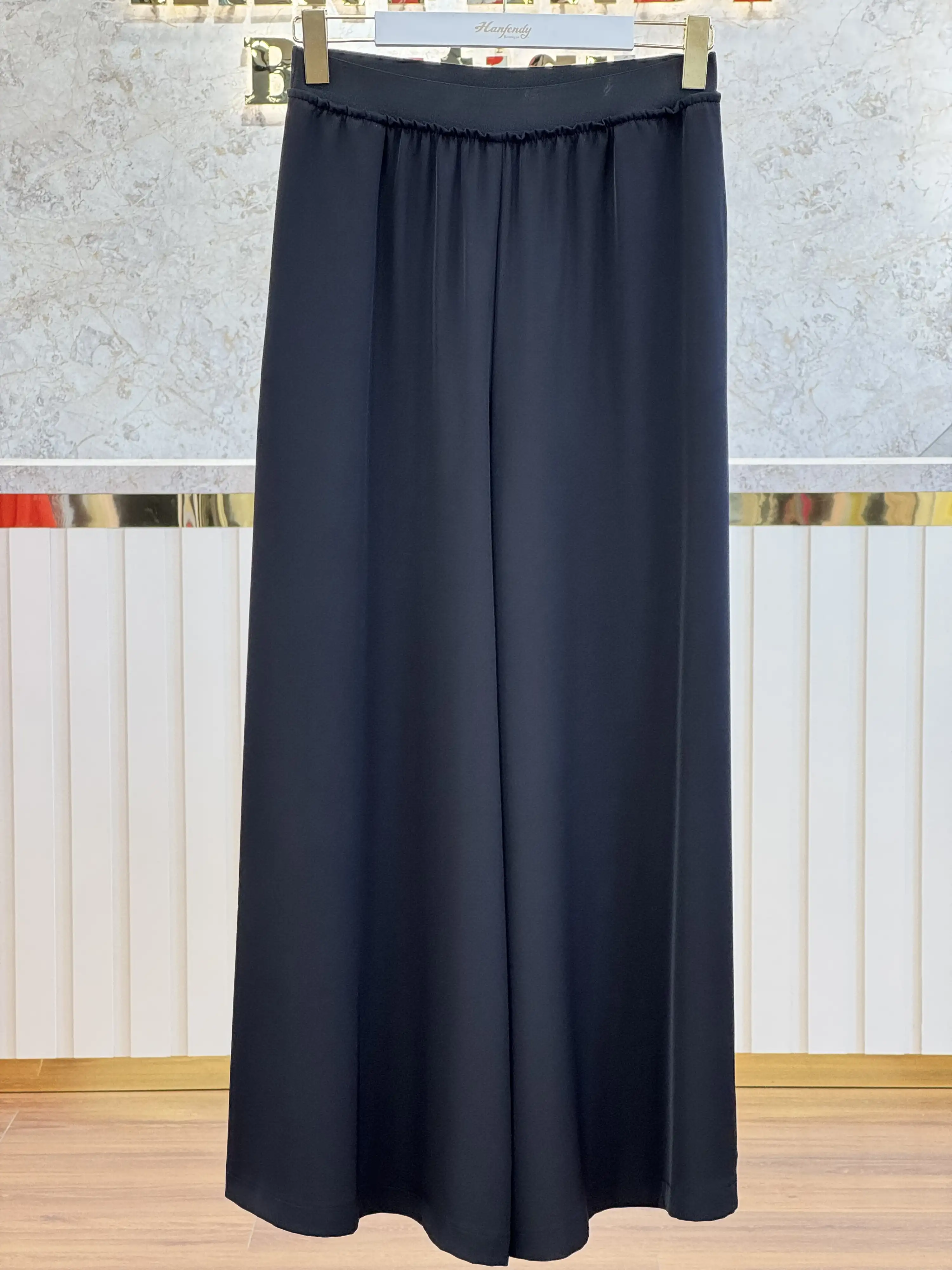 SENTEZ Siyah Renk Logos Geniş Paça Pantolon