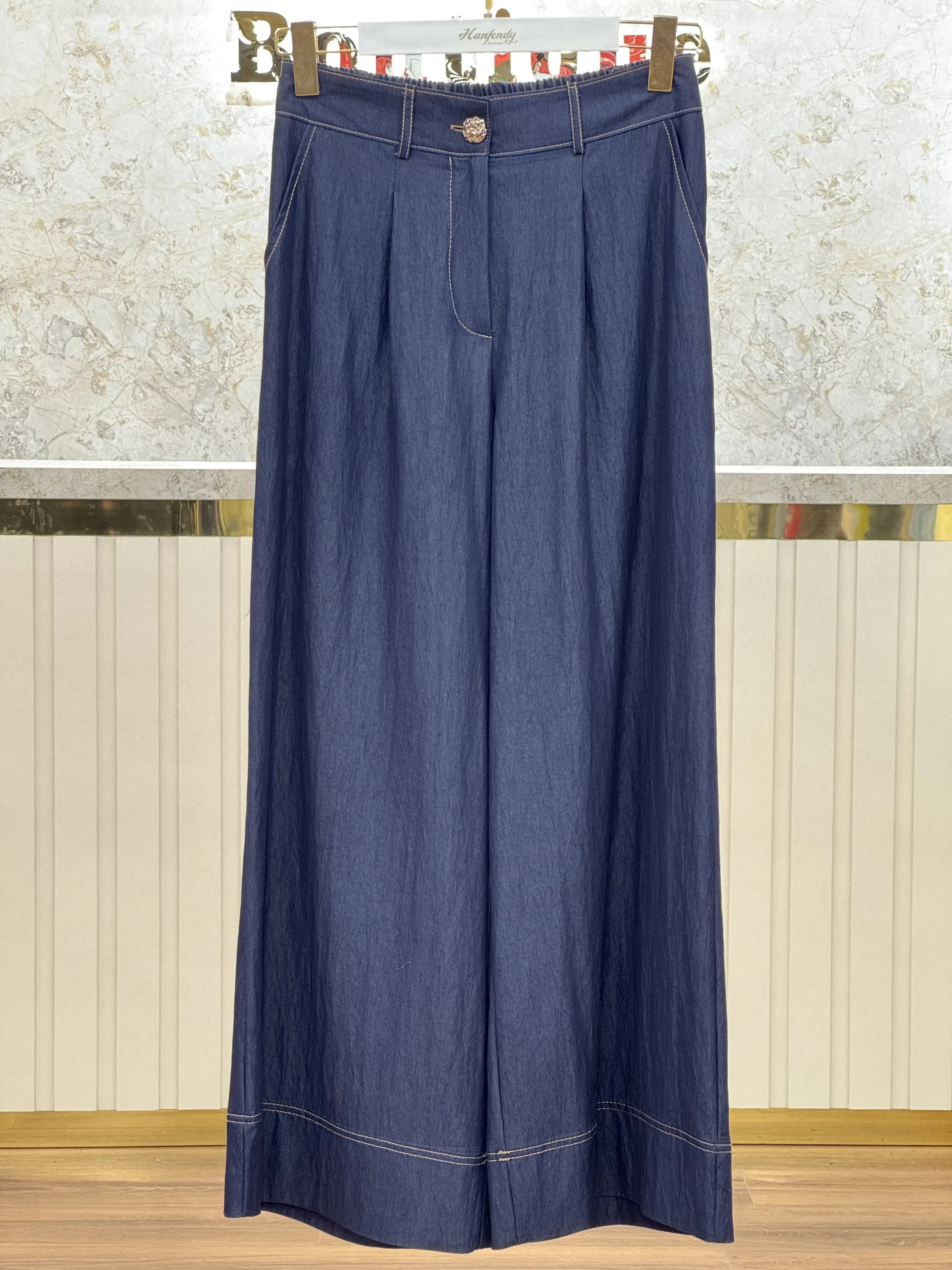 SENTEZ Blue Renk Abelia Kısa Geniş Paça Pantolon