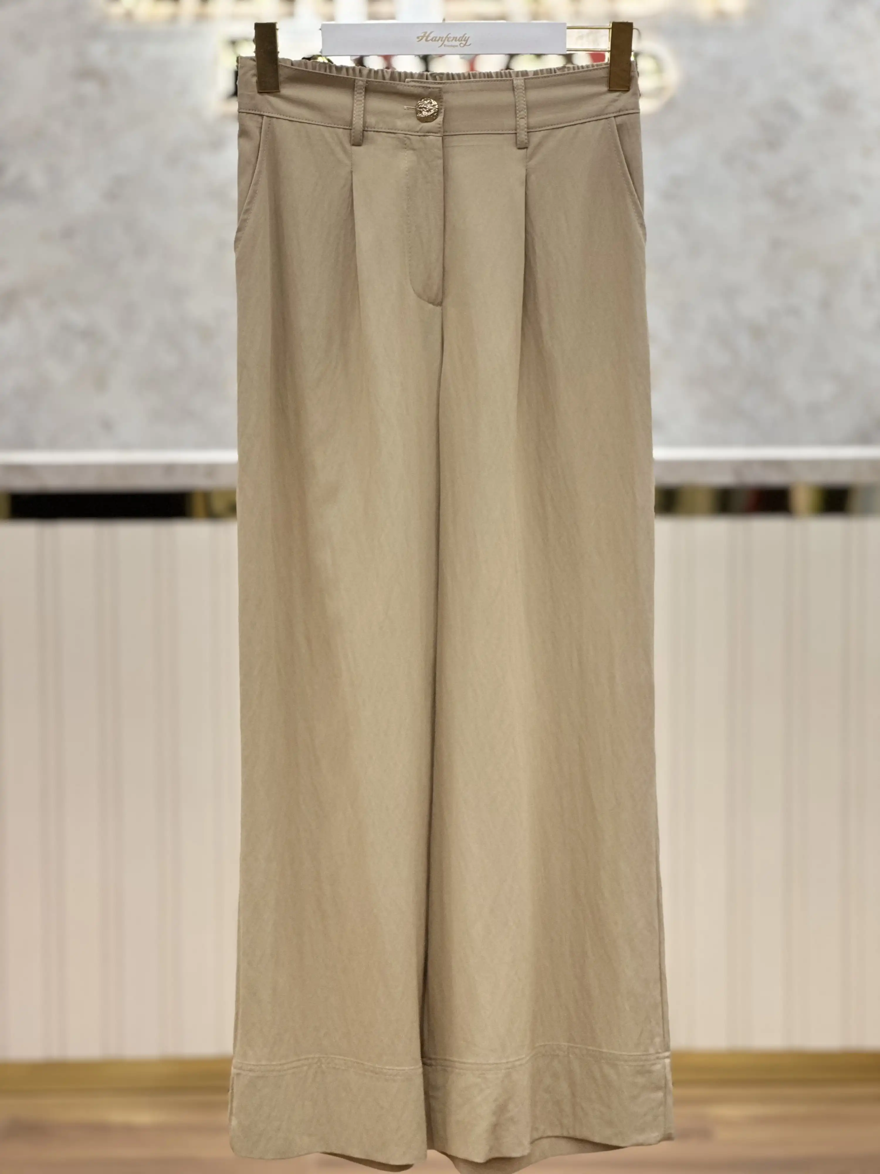 SENTEZ Bej Renk Abelia Kısa Geniş Paça Pantolon