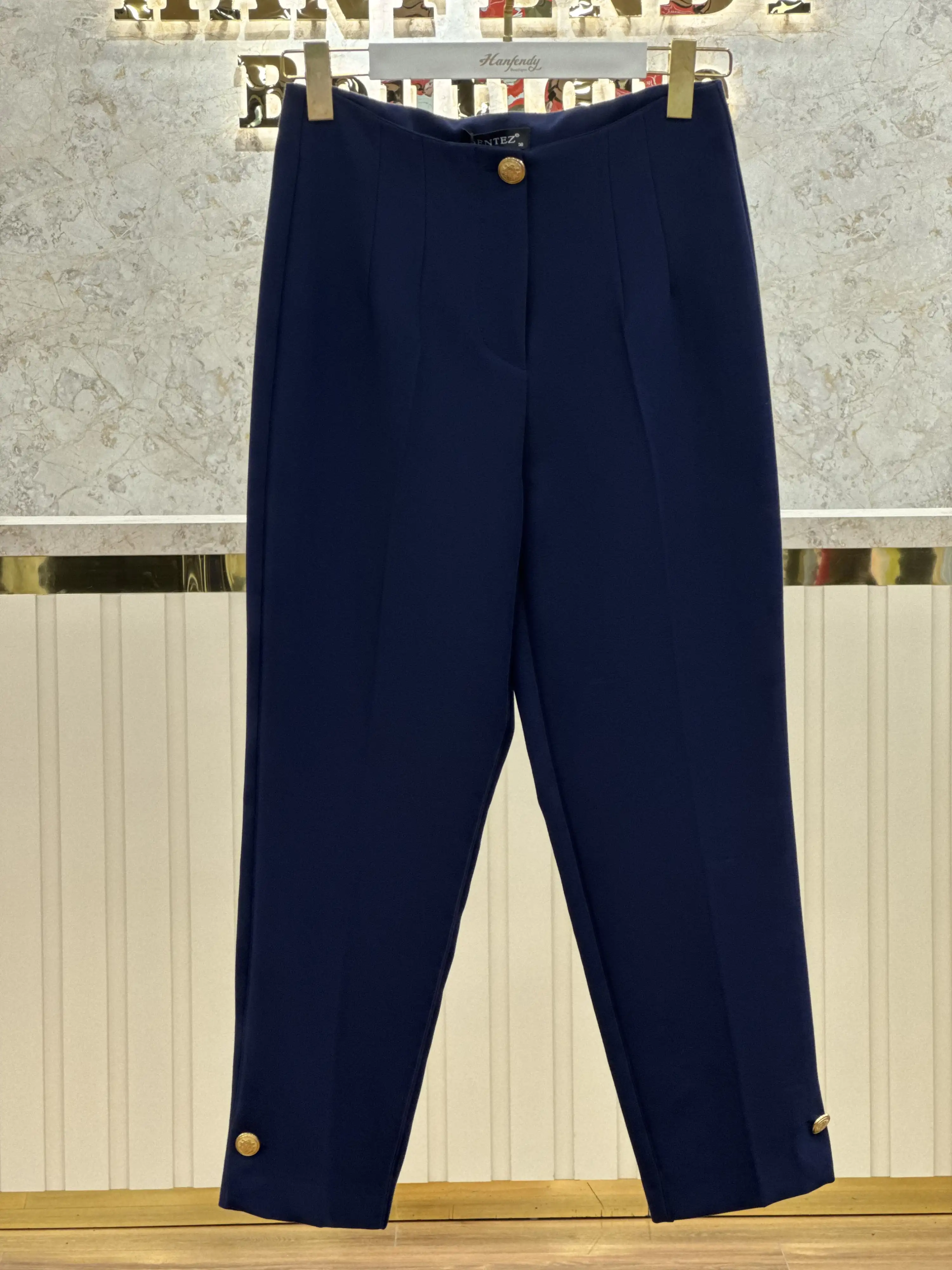 SENTEZ Lacivert Renk Paradise Paça Düğme Pensli Pantolon