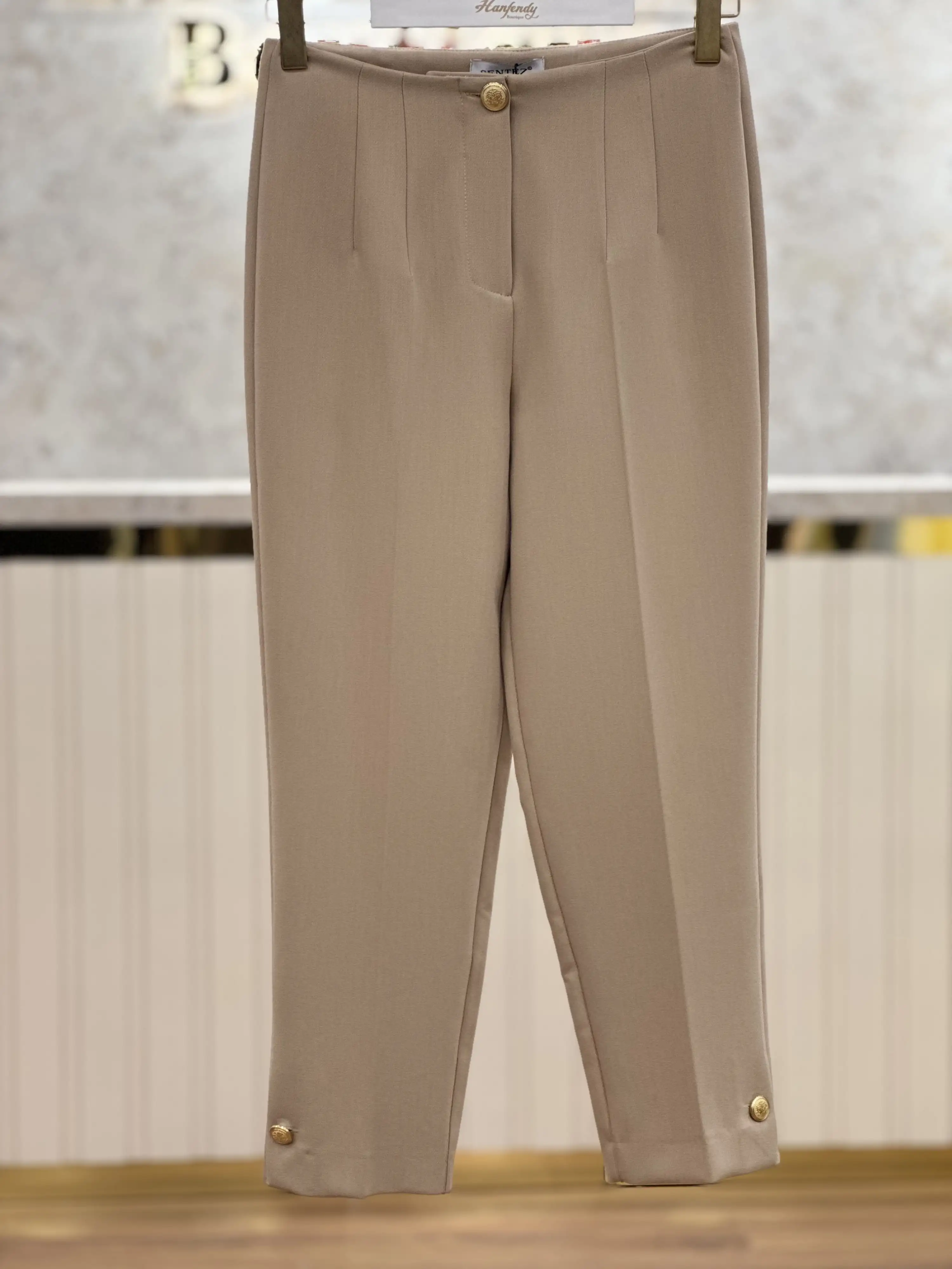 SENTEZ Bej Renk Paradise Paça Düğme Pensli Pantolon