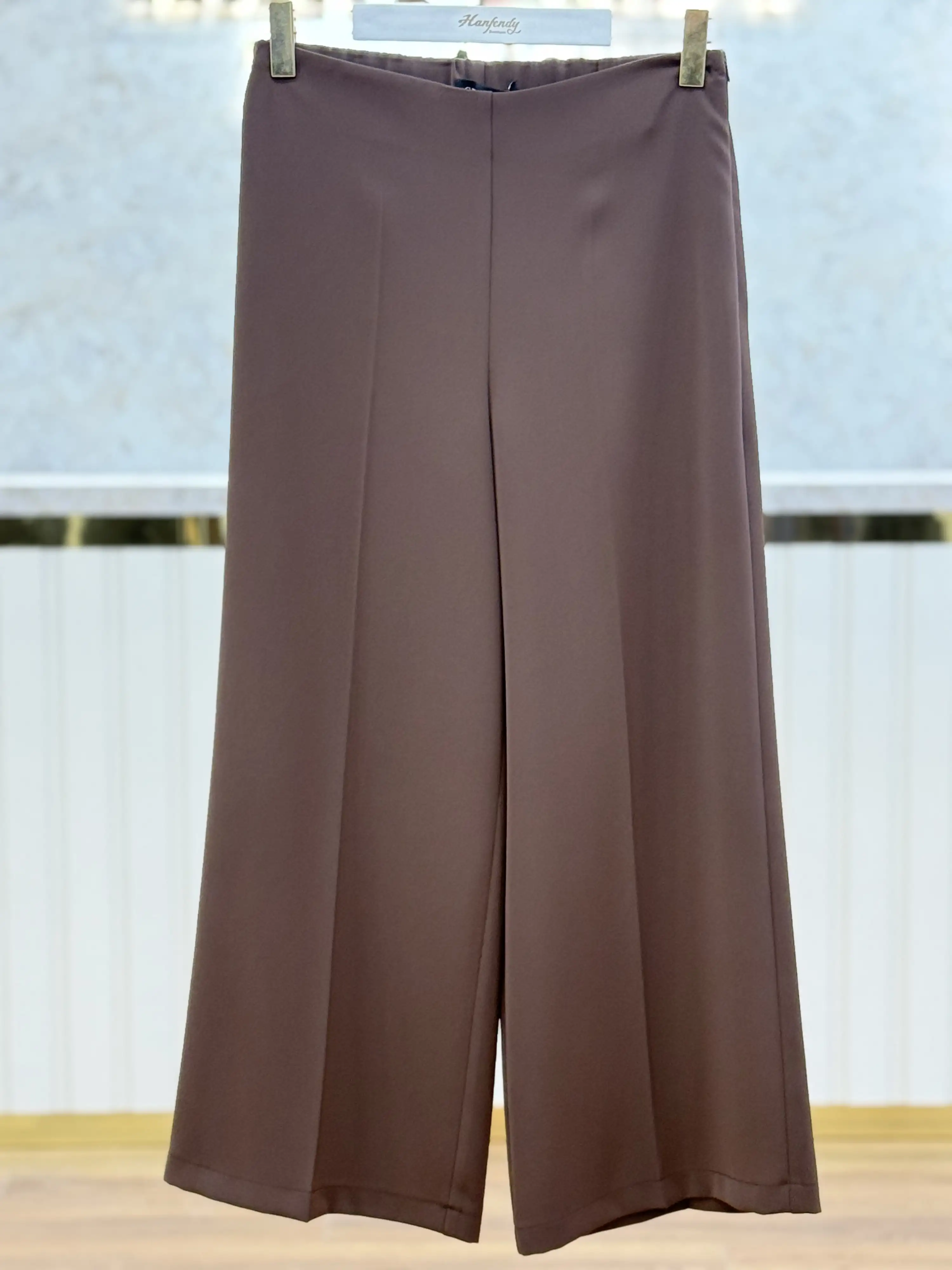 SENTEZ Kahve Renk Arkası Lastikli Kısa Geniş Paça Pantolon