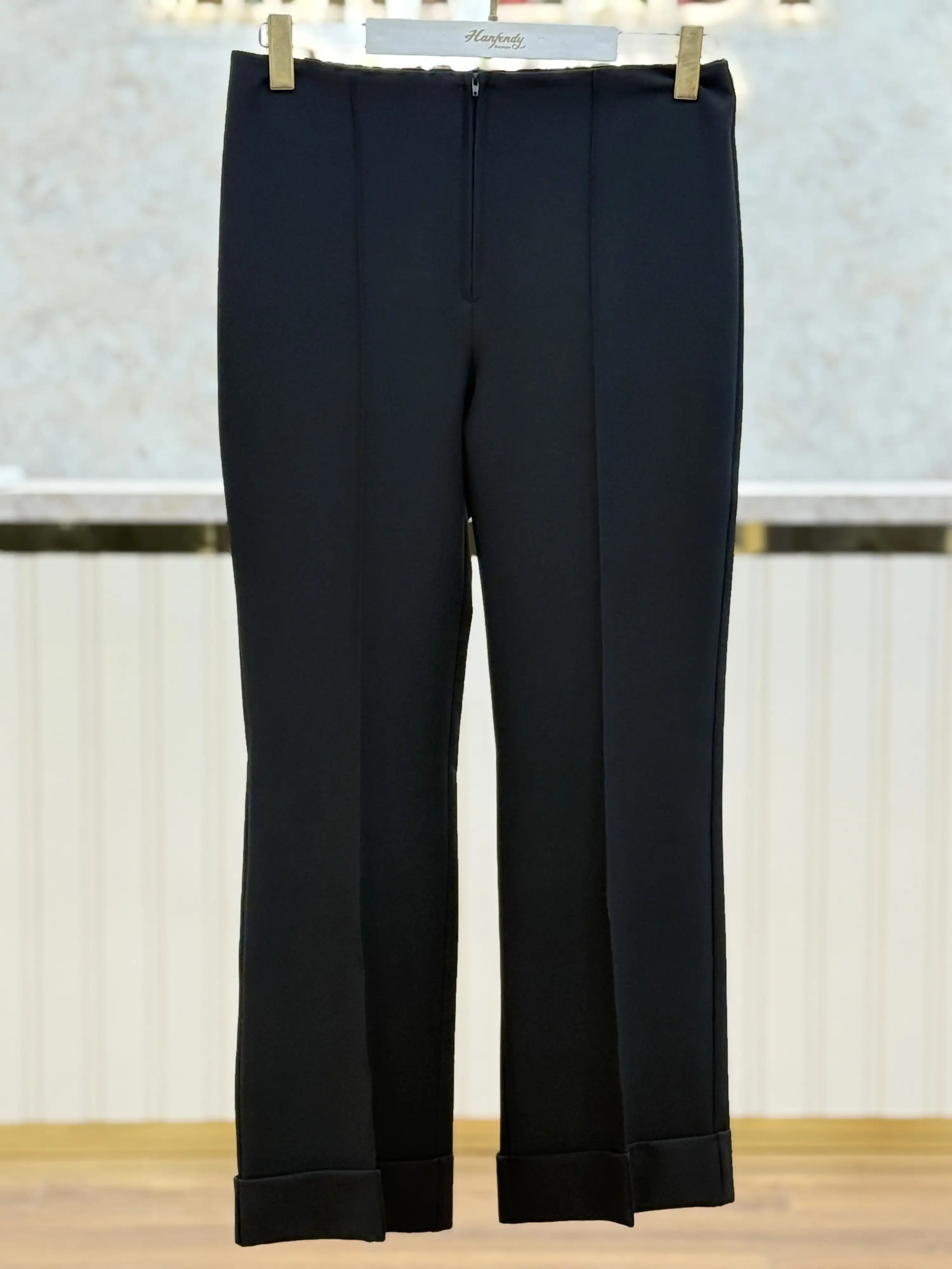 SENTEZ Siyah Renk Broom Paçası Double Rahat Pantolon