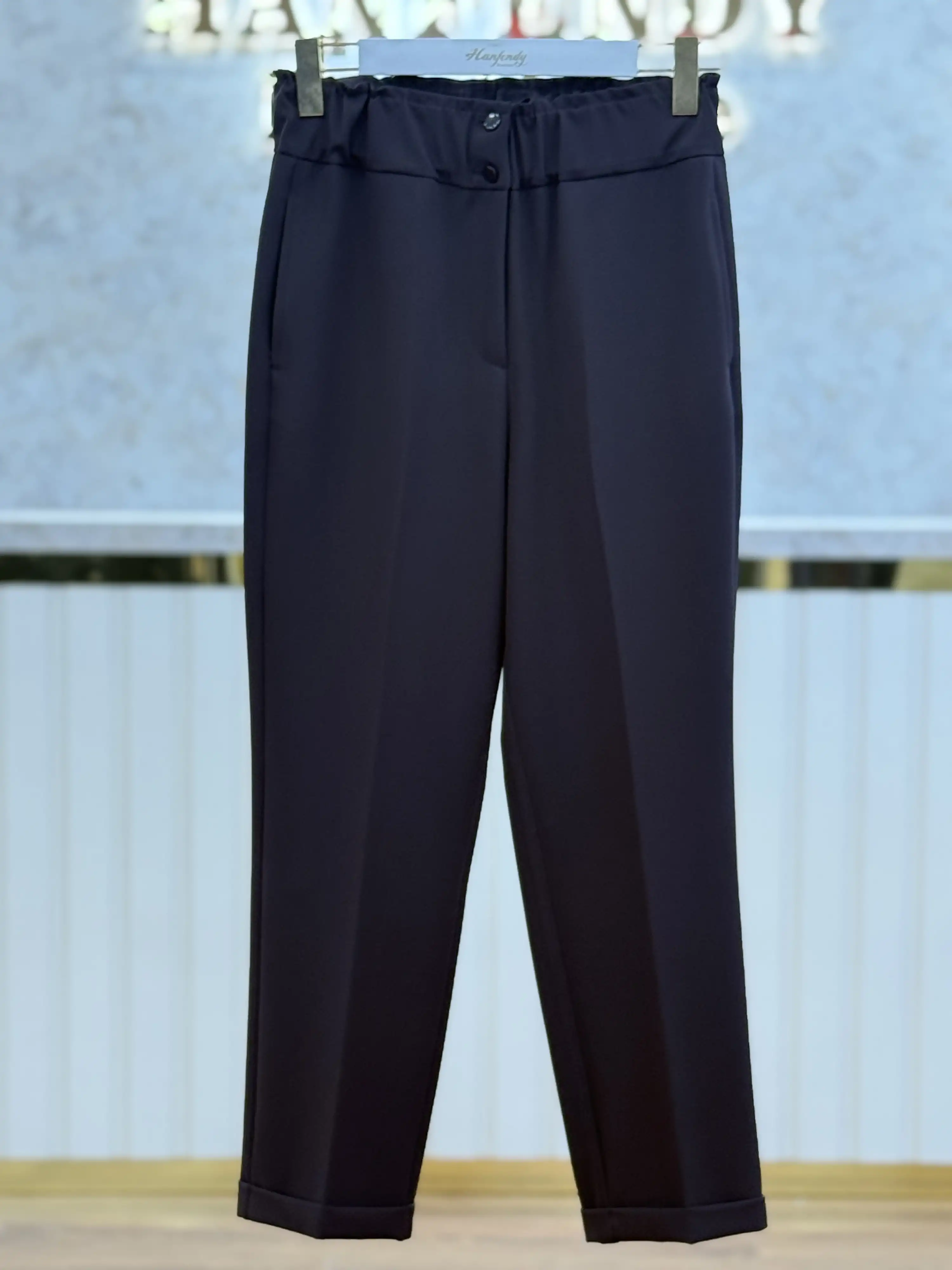 SENTEZ Kahve Renk Beli Lastikli İnce Duble Paça Pantolon