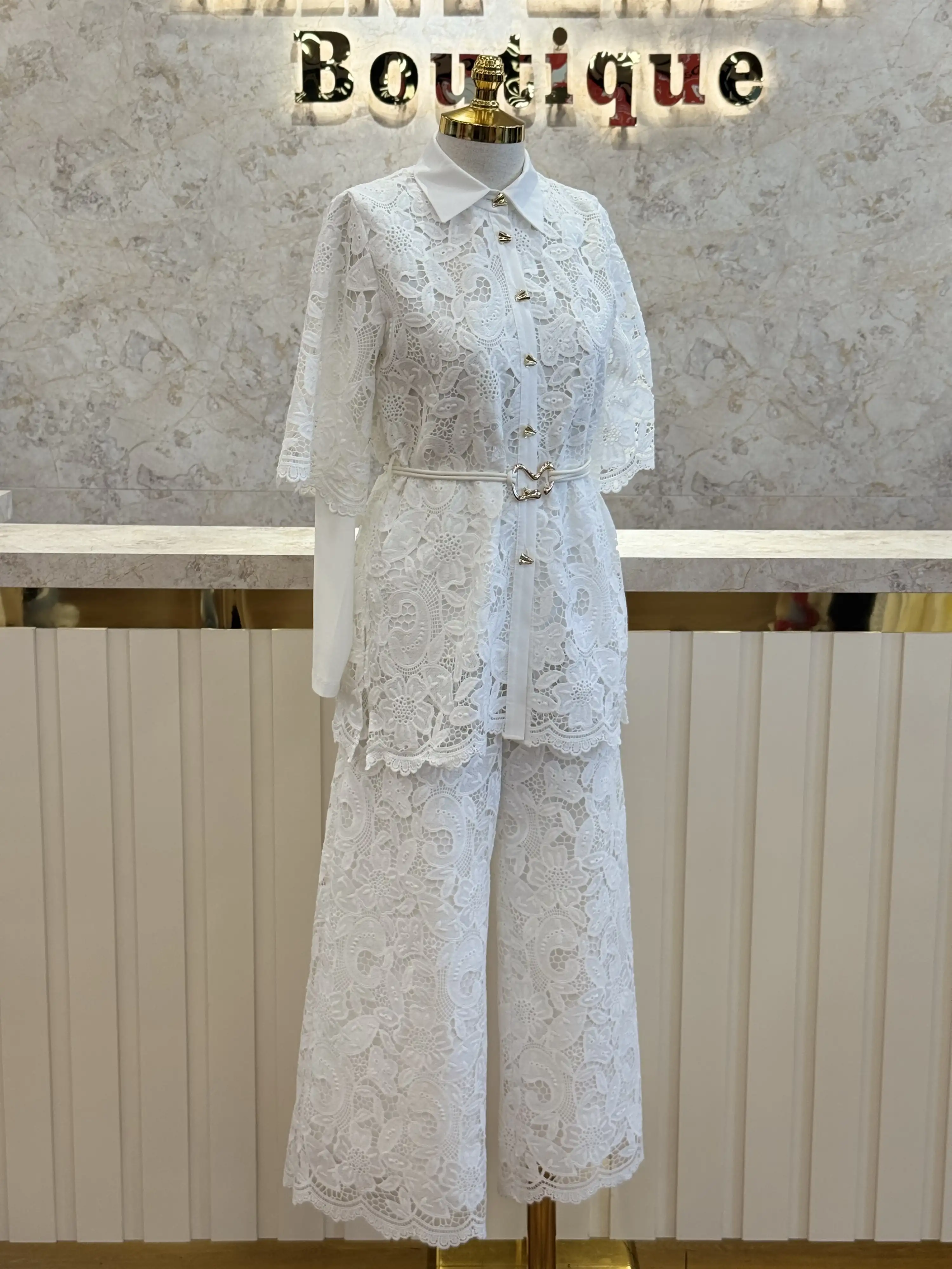 MY312 Ekru Renk Dantelli Kemerli Takım