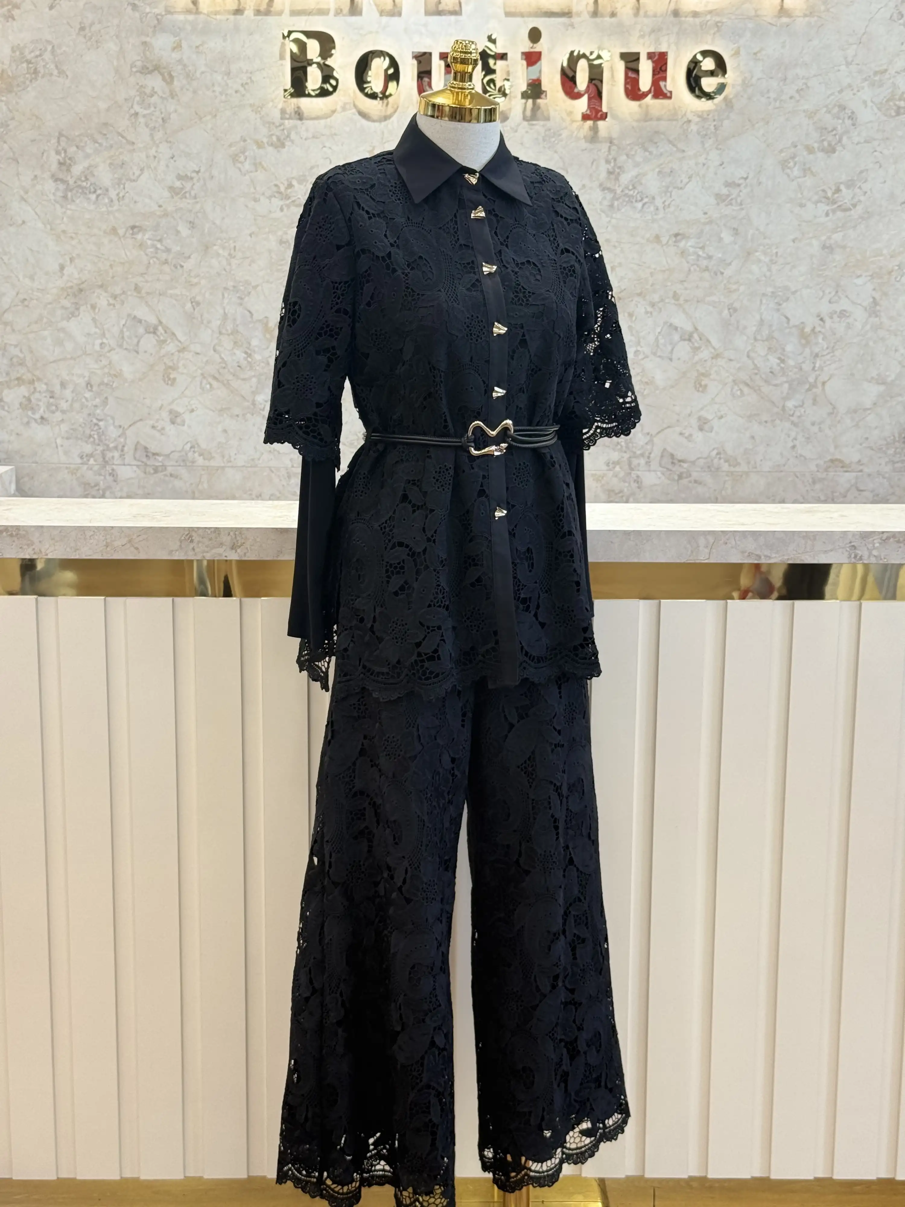 MY312 Siyah Renk Dantelli Kemerli Takım