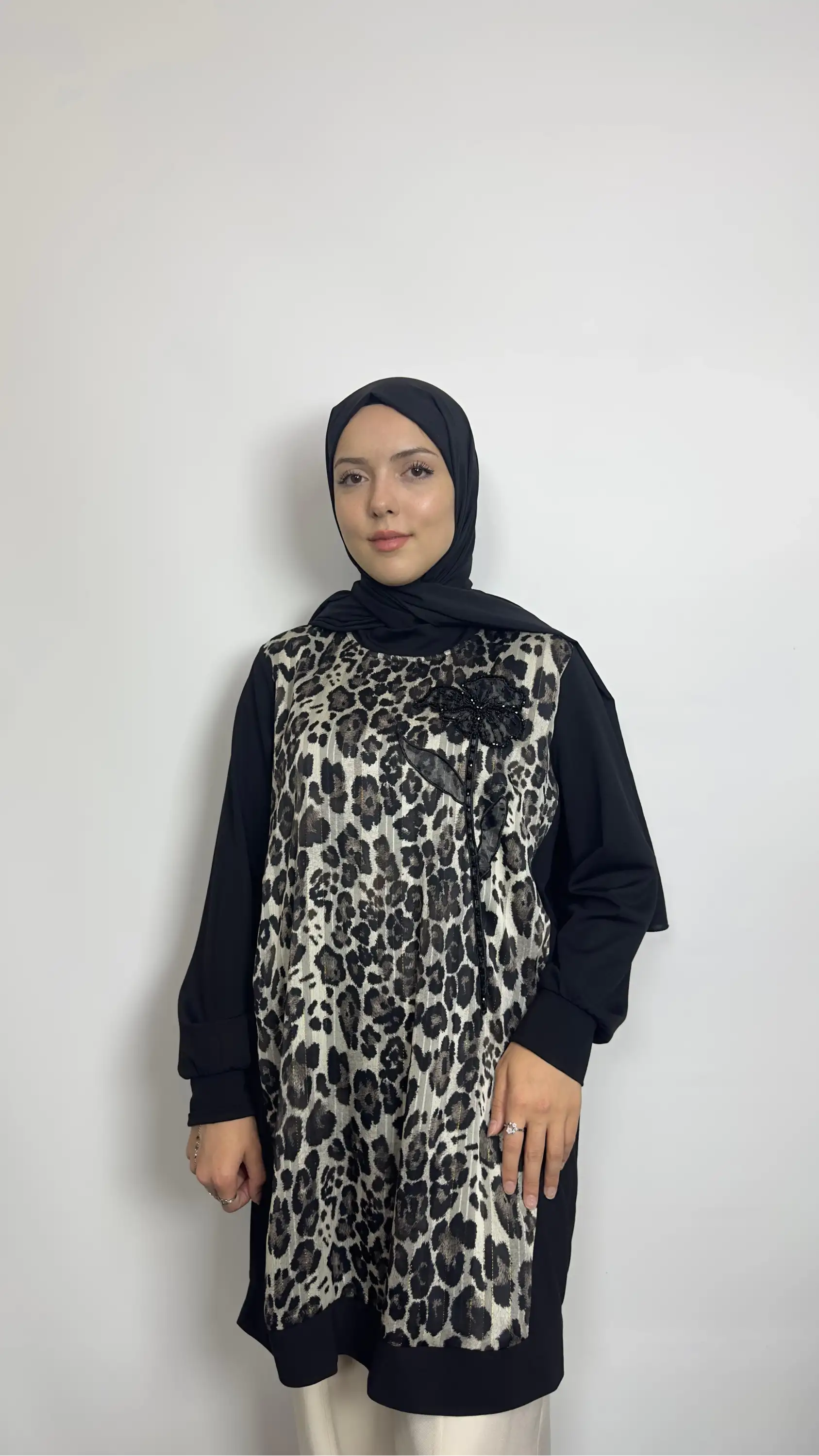 Fuat Gürşen Orijinal Leopar Siyah Tunik