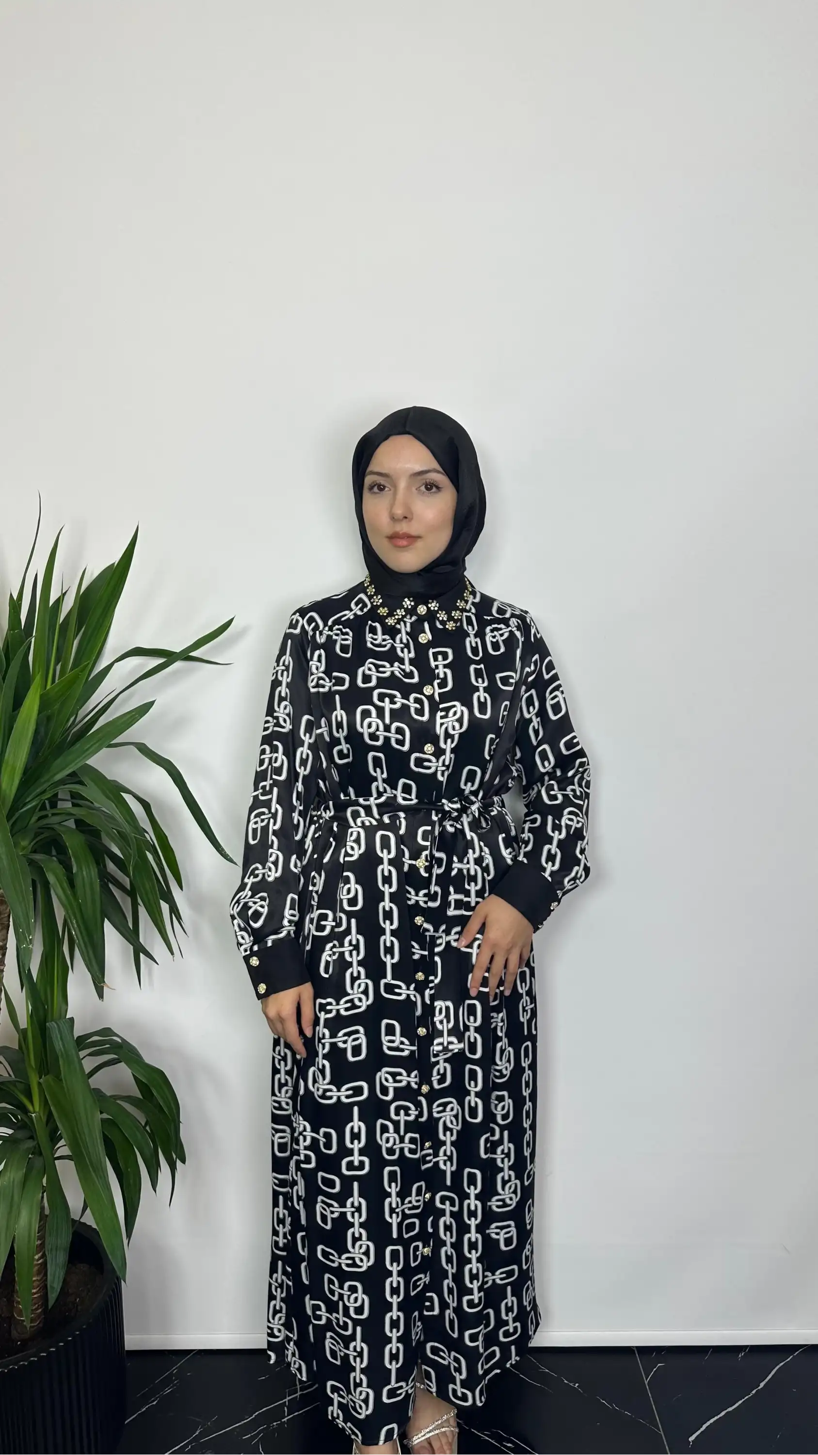 GHİSA GH-26KGSELBS4925-S Siyah Renk Zincir Desenli Elibse