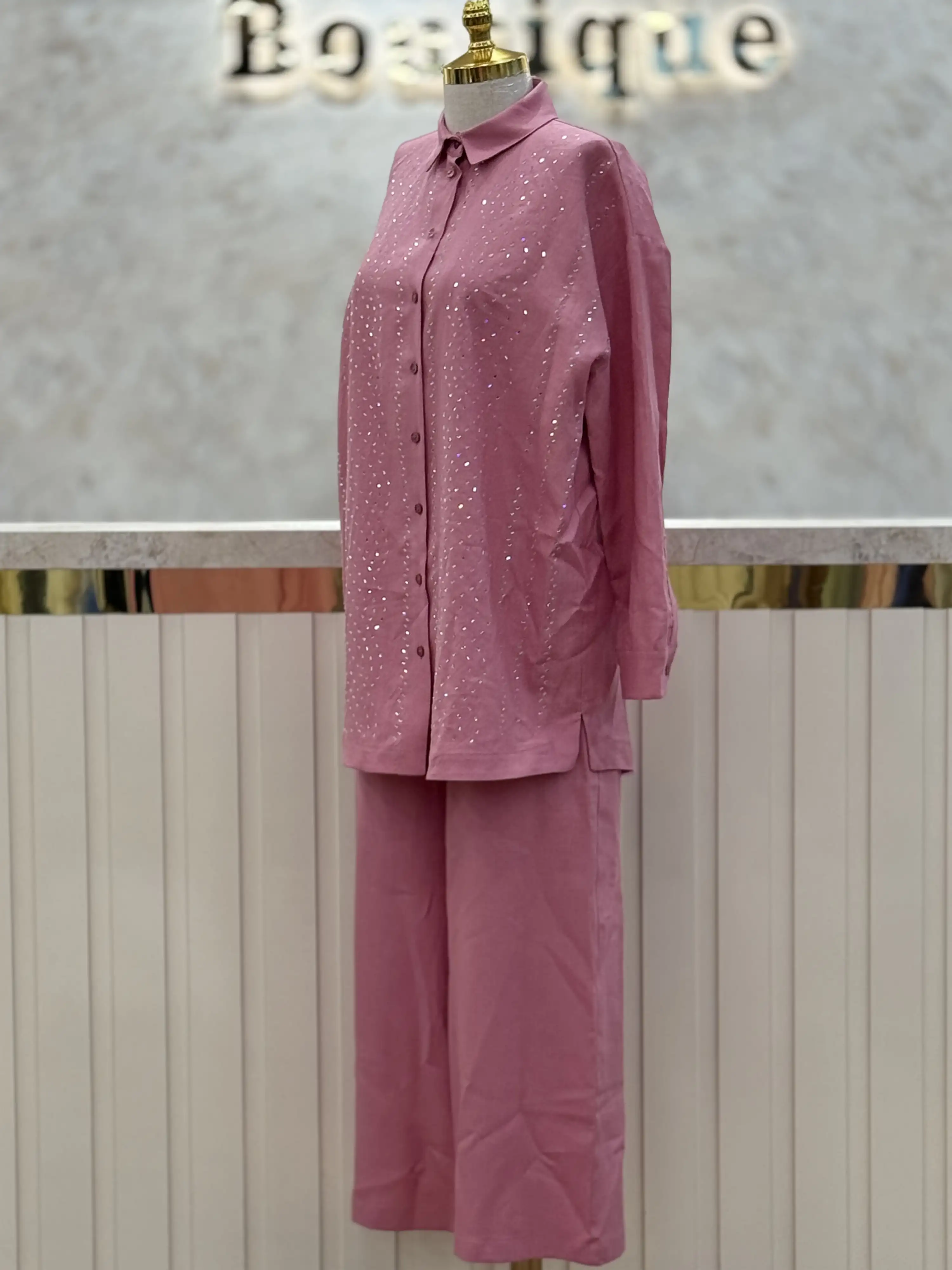 GHİSA Pembe Renk Keten Takım