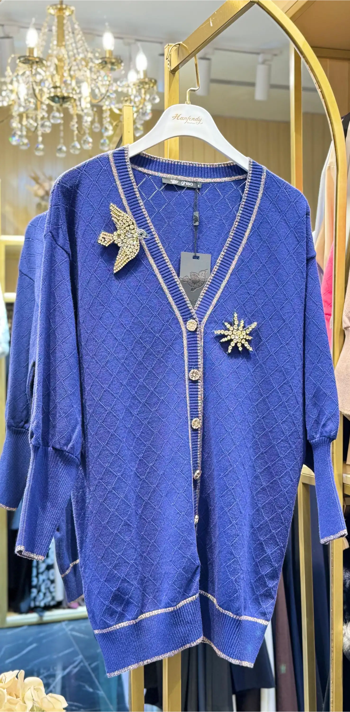 GHİSA Lacivert Renk Gol Renk Detaylı Hırka