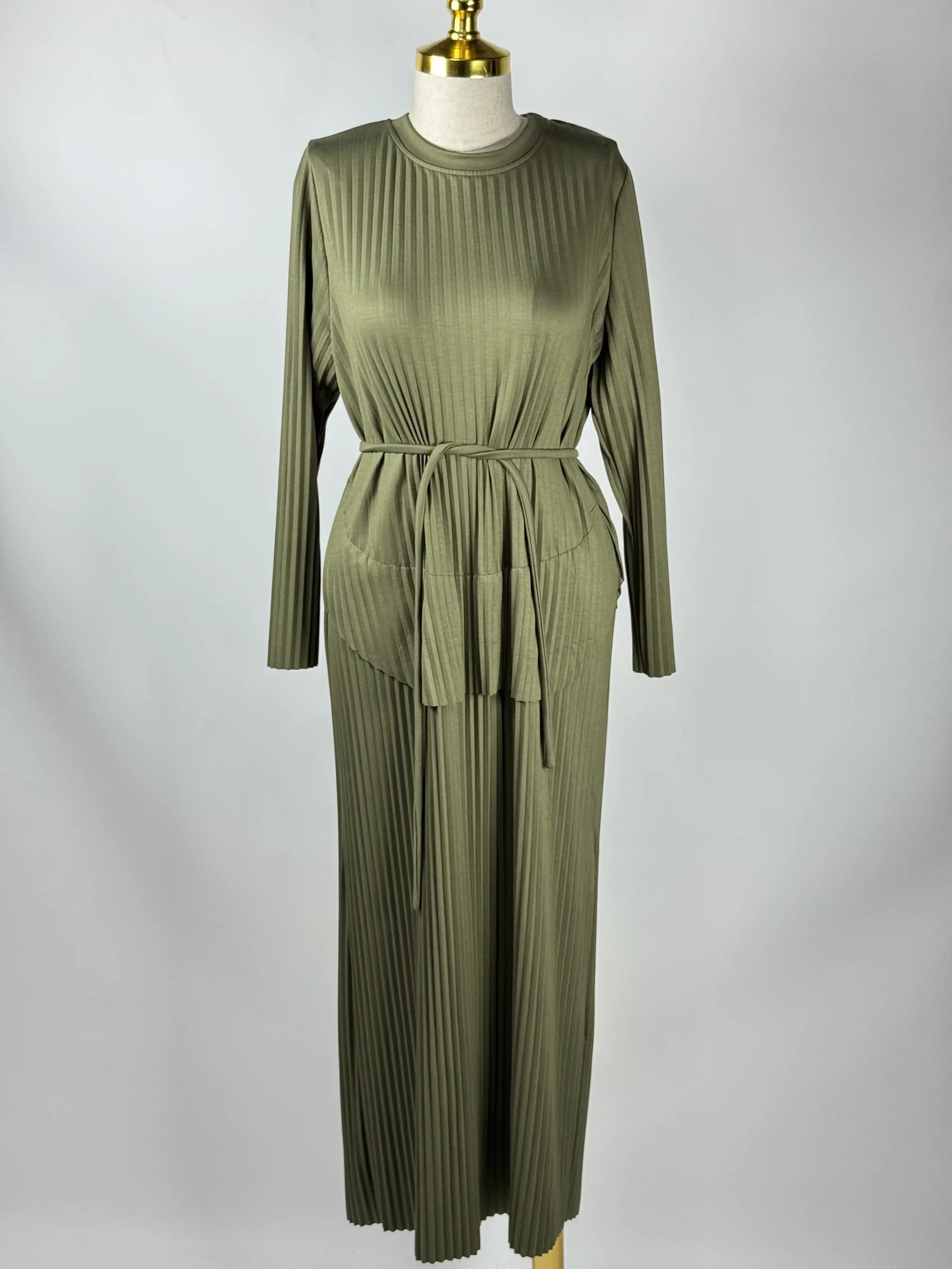 MY312 Haki Renk Piliseli Elbise