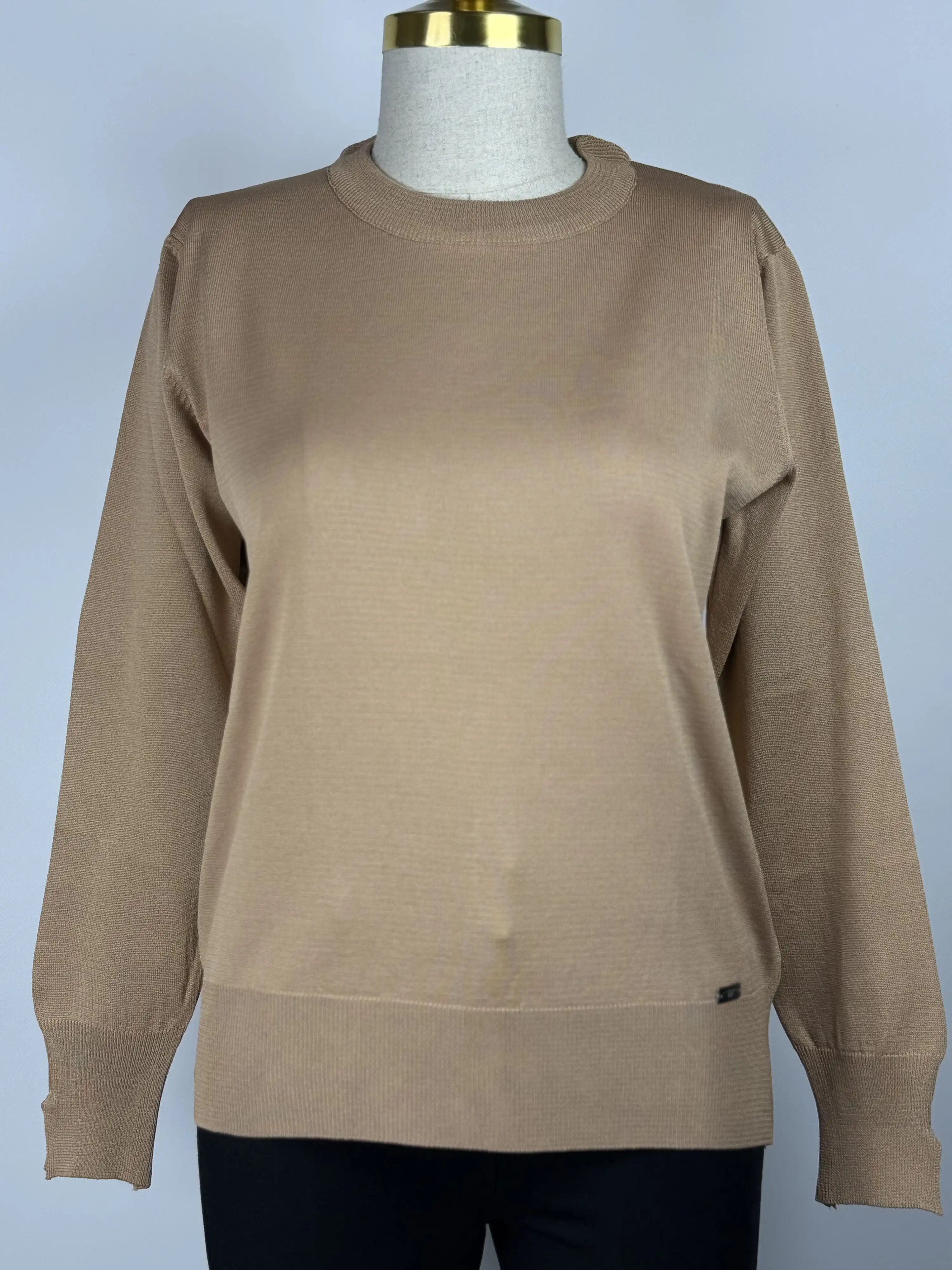 MY312 Latte Renk Bisiklet Yaka Triko Bluz