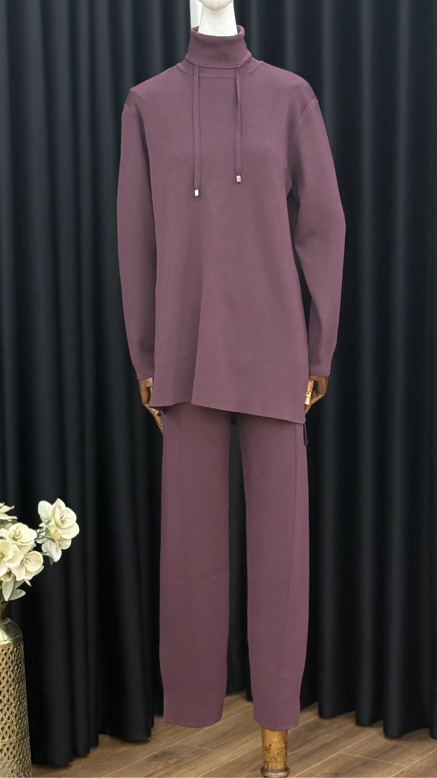 NUSS Bordo Renk Triko Pantolonlu Takım