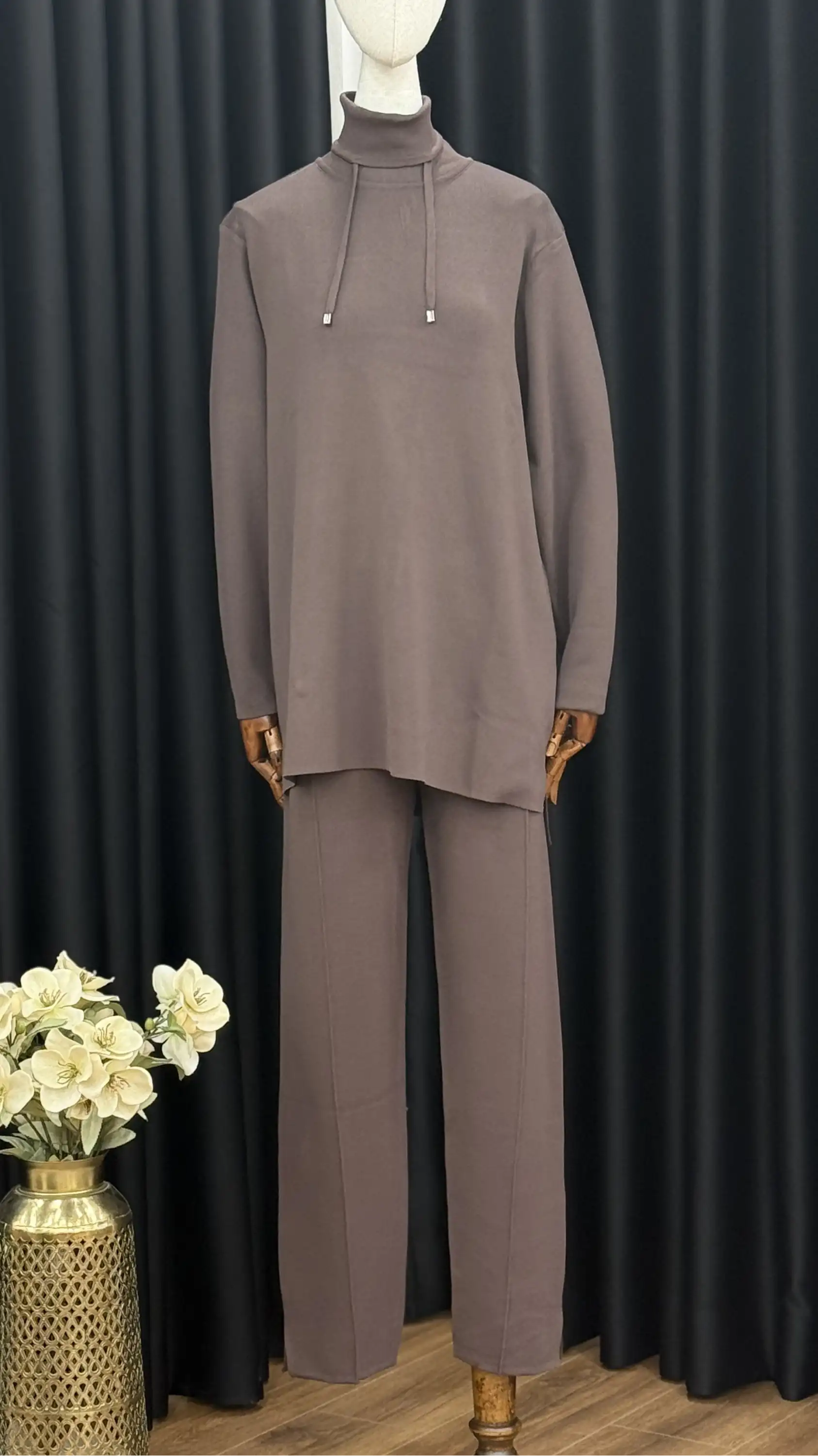 NUSS NS-26K1353-K Kahve Renk Pantolonlu Triko Takım