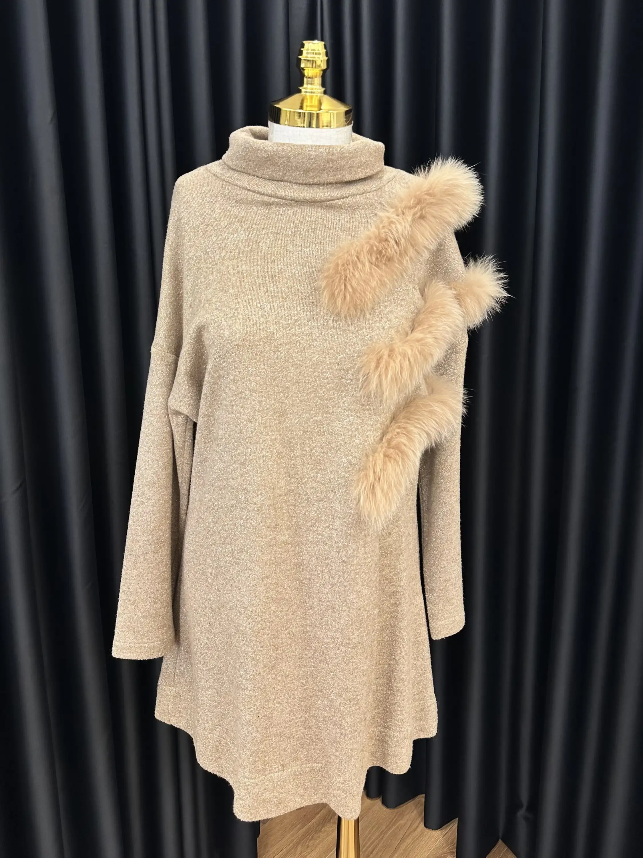 QUPRA Simli Angora Kahve Tunik