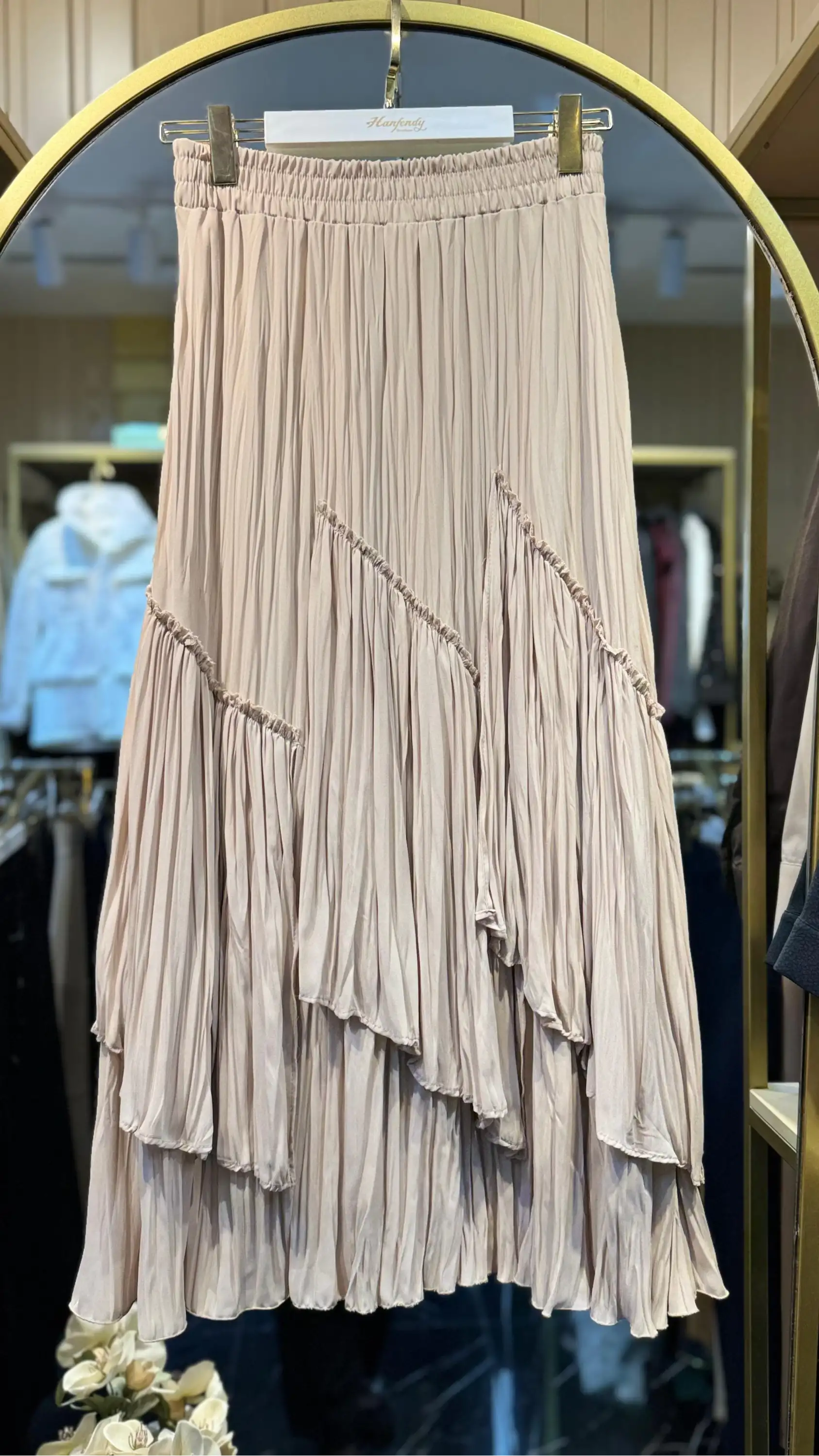 SENTEZ  Bej Renk Viola Parçalı Kırıştırma Etek