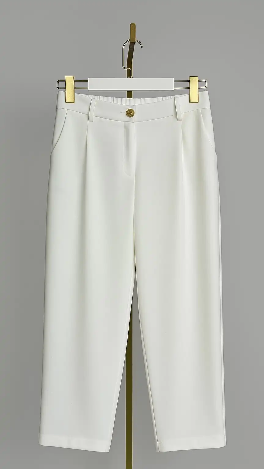 SENTEZ Beyaz Renk Roma Arkası Lastikli Pileli Pantolon