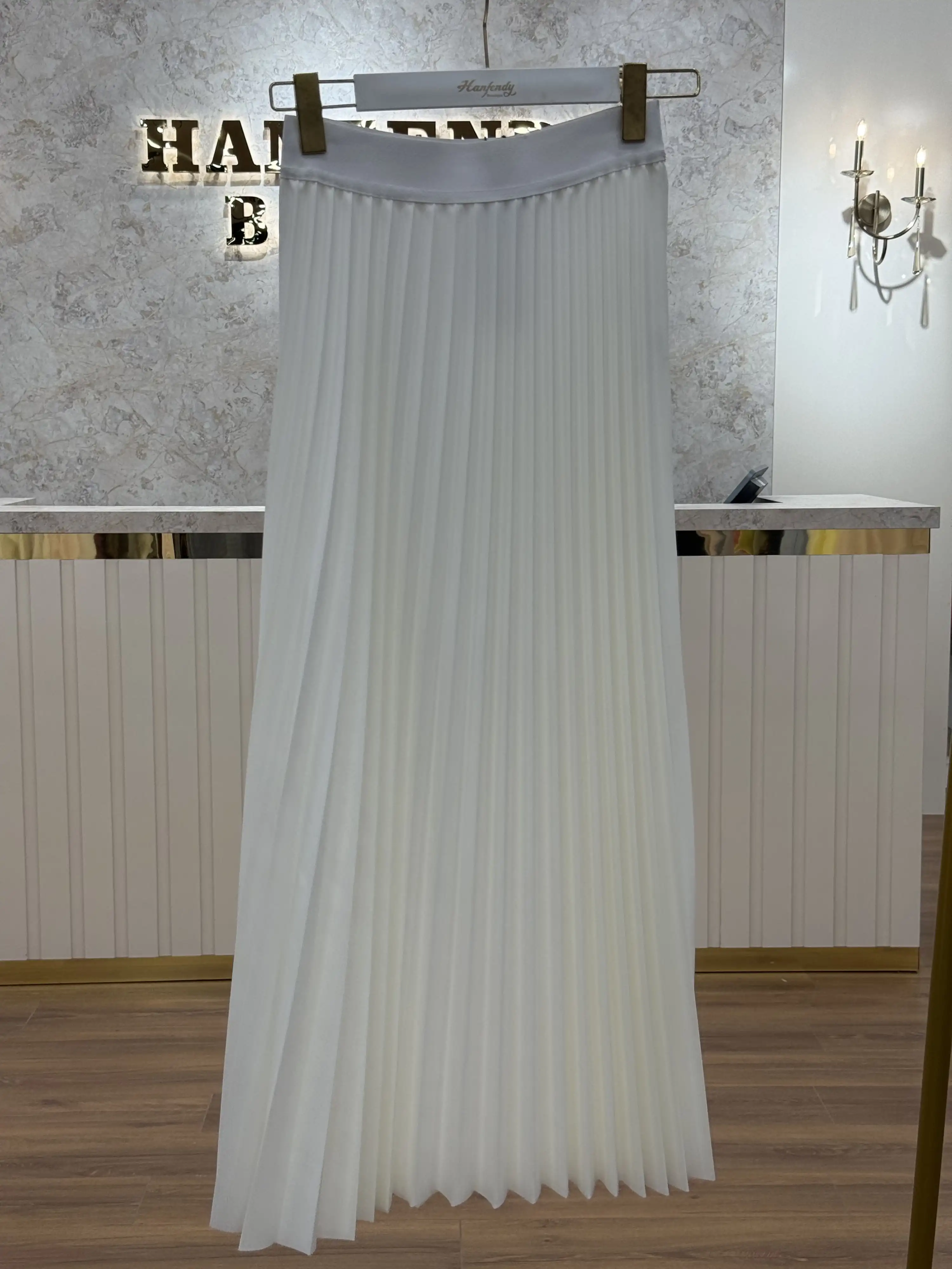 SENTEZ Ekru Renk Beli Lastikli Plise Etek