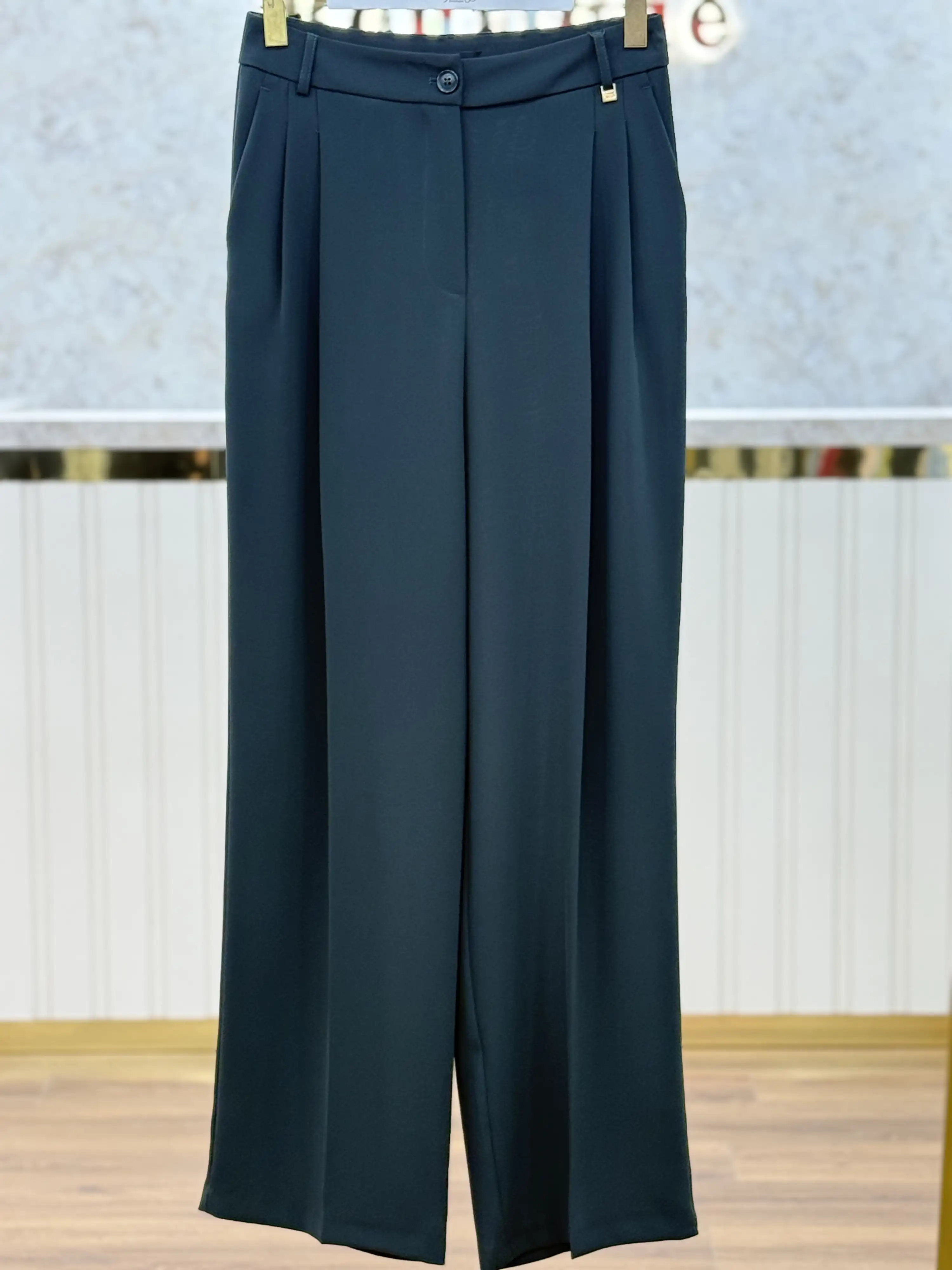 SENTEZ Haki Renk Broom Pileli Palazzo Pantolon